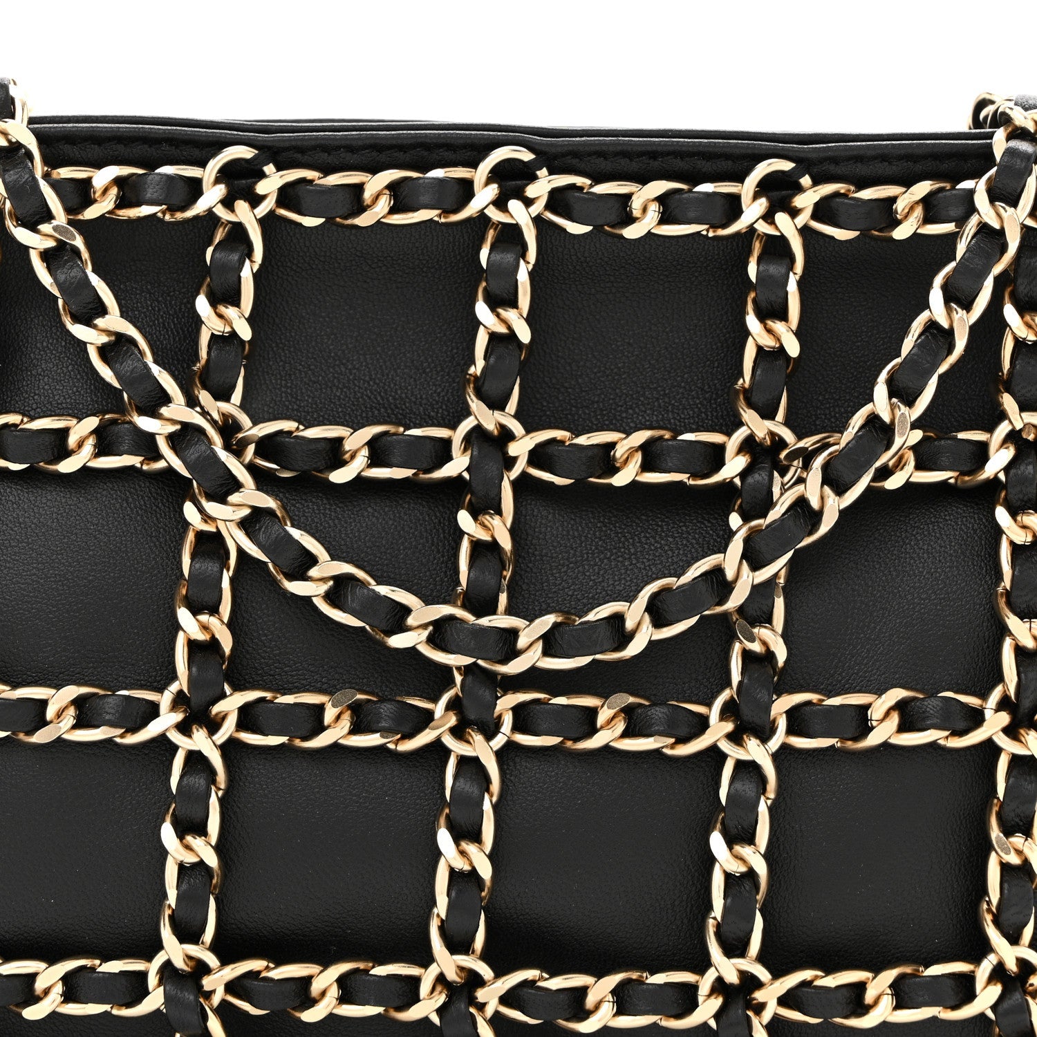 Lambskin Chain Frame Shoulder Bag Black