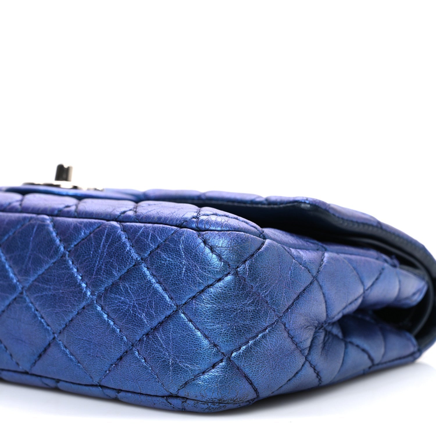 Metallic Lambskin Quilted Medium Double Flap Turquoise