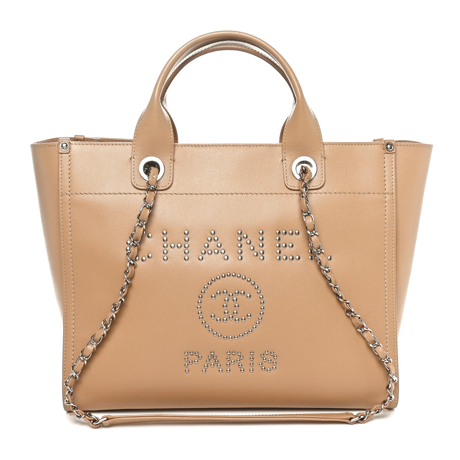 Caviar Small Studded Deauville Tote Beige
