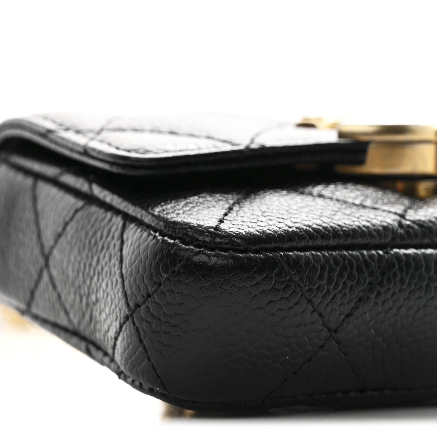 Shiny Caviar Quilted Chain Melody Belt Bag Black