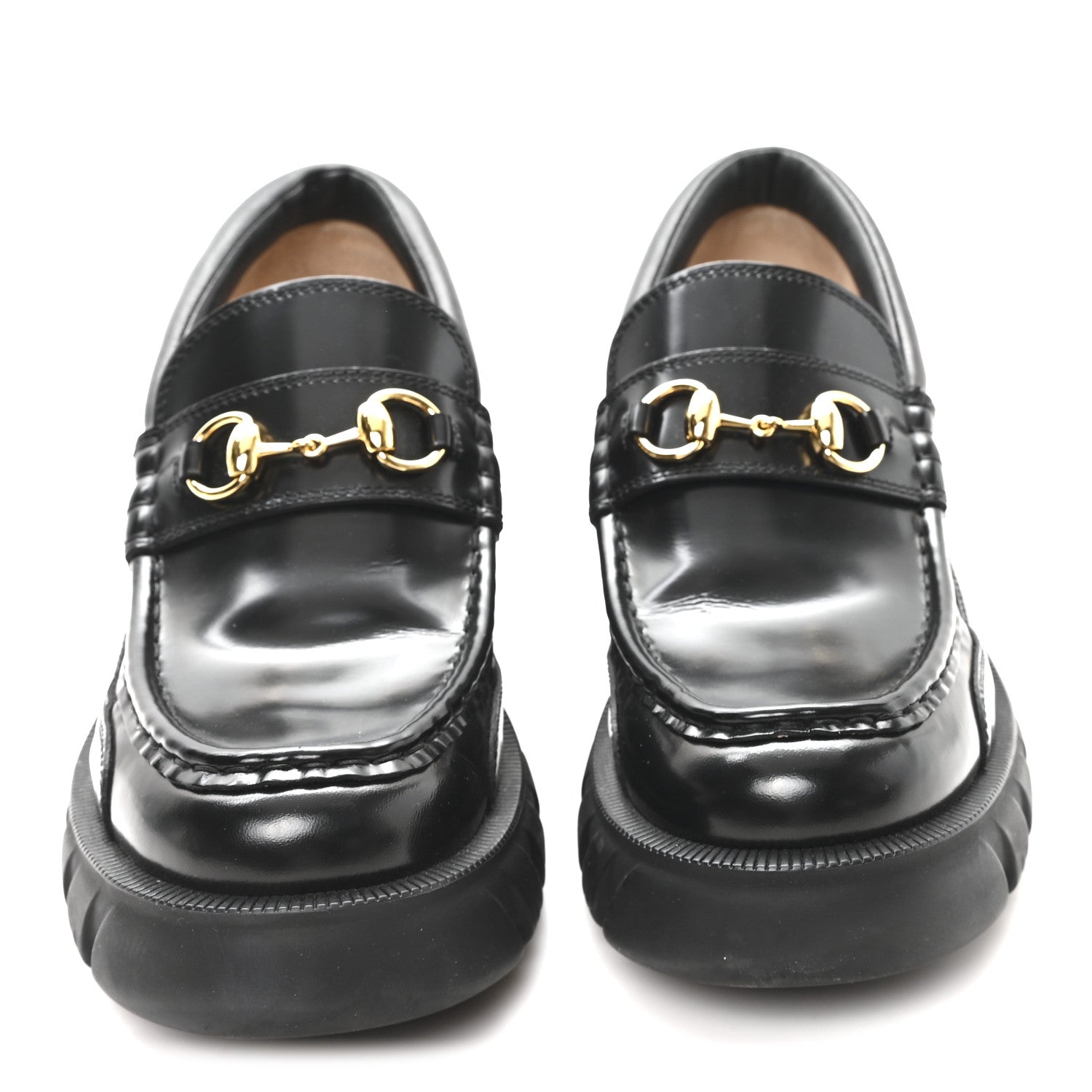 Magnum Calfskin Nappa Samoa Womens Horsebit Platform Chunky Lug Sole 40mm Loafers 40 Black