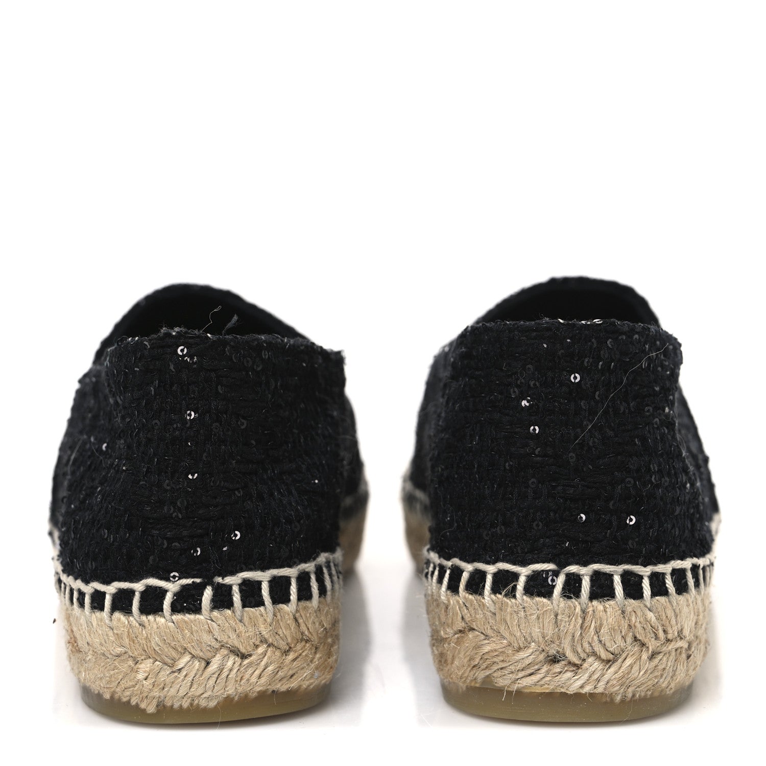 Tweed Patent Goatskin Sequin CC Espadrilles 41 Black
