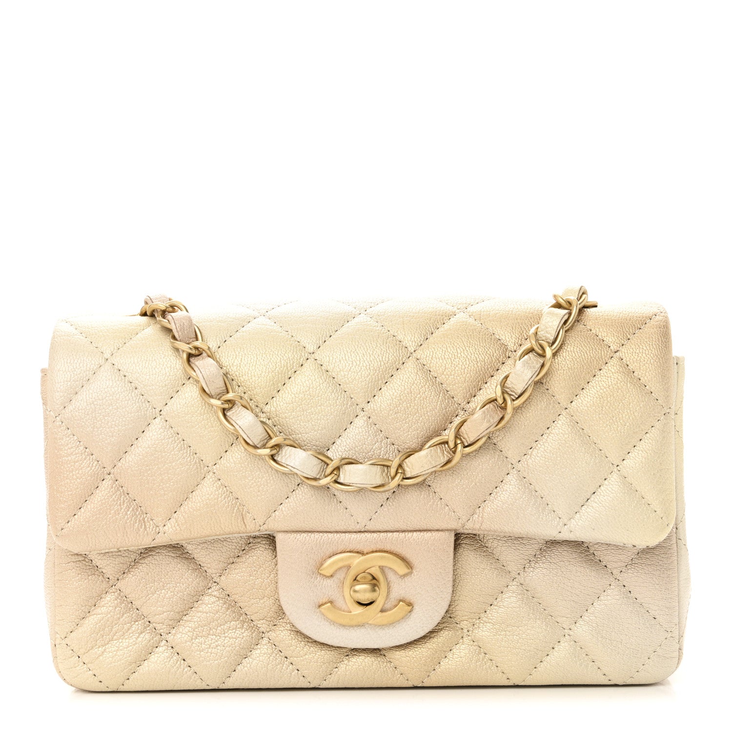 Metallic Goatskin Quilted Mini Rectangular Flap Gold