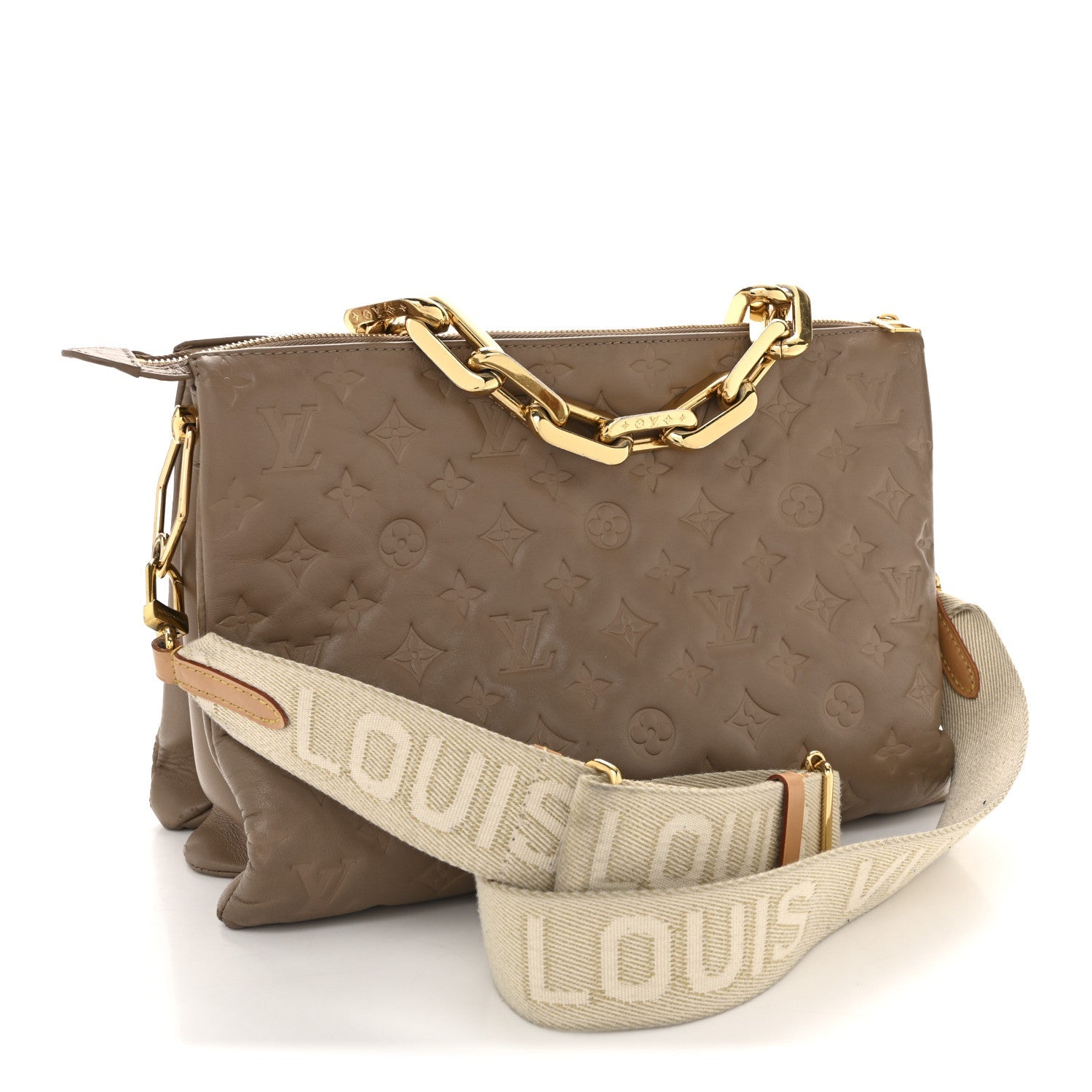 Lambskin Embossed Monogram Coussin MM Taupe