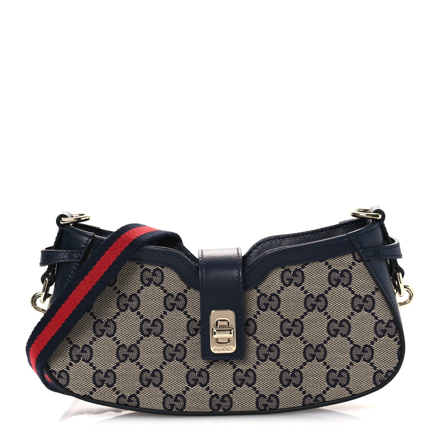 Calfskin Monogram Mini Moon Side Shoulder Bag Navy