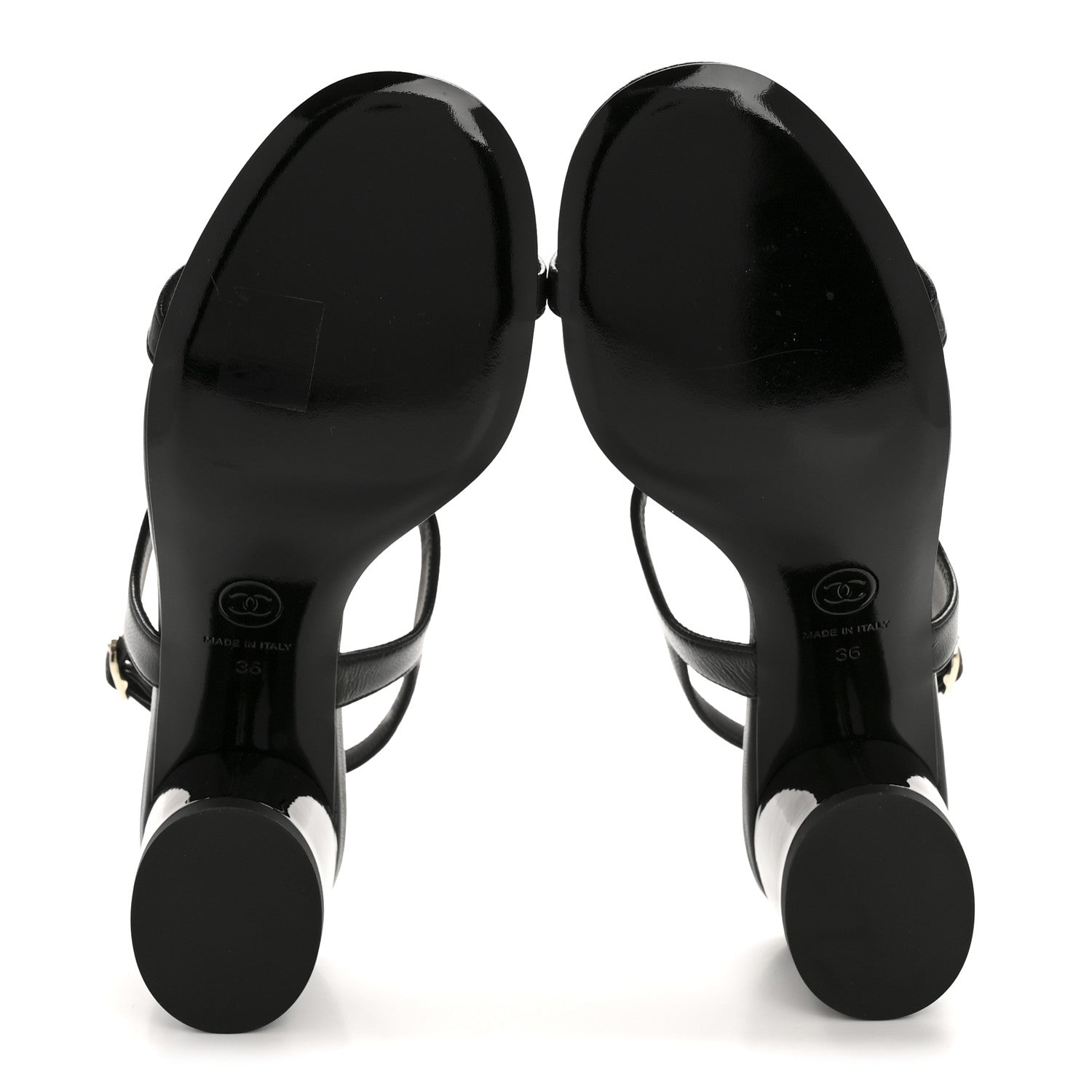 Lambskin CC Bow 55mm Sandals 36 Black