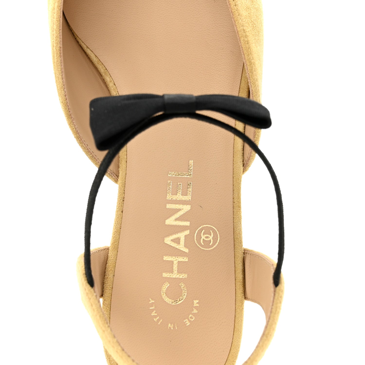 Suede Grosgrain Bow Cap Toe CC Slingback Flats 38 Beige Black