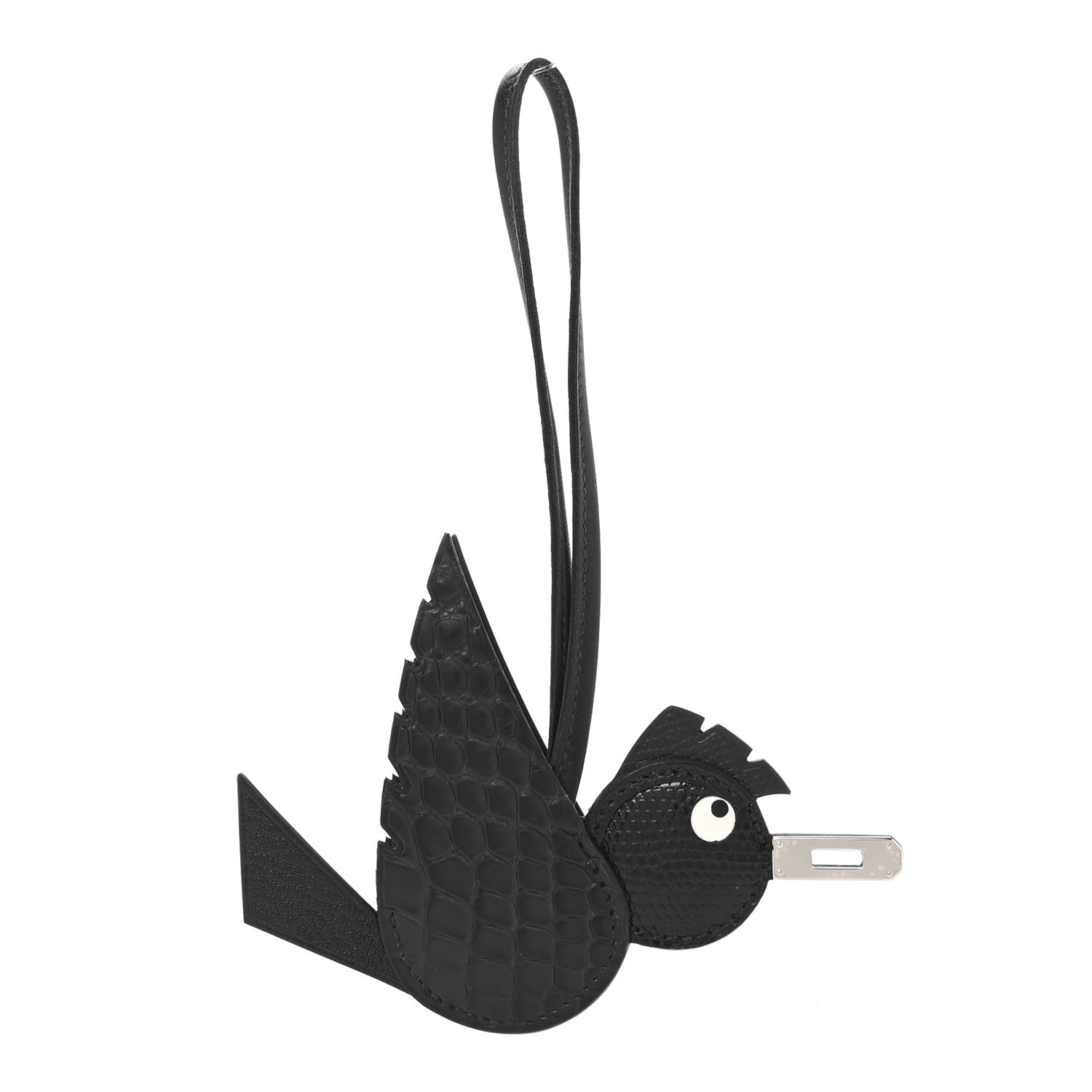 Epsom Chevre Mysore Swift Alligator Lizard Birdy Bag Charm Black