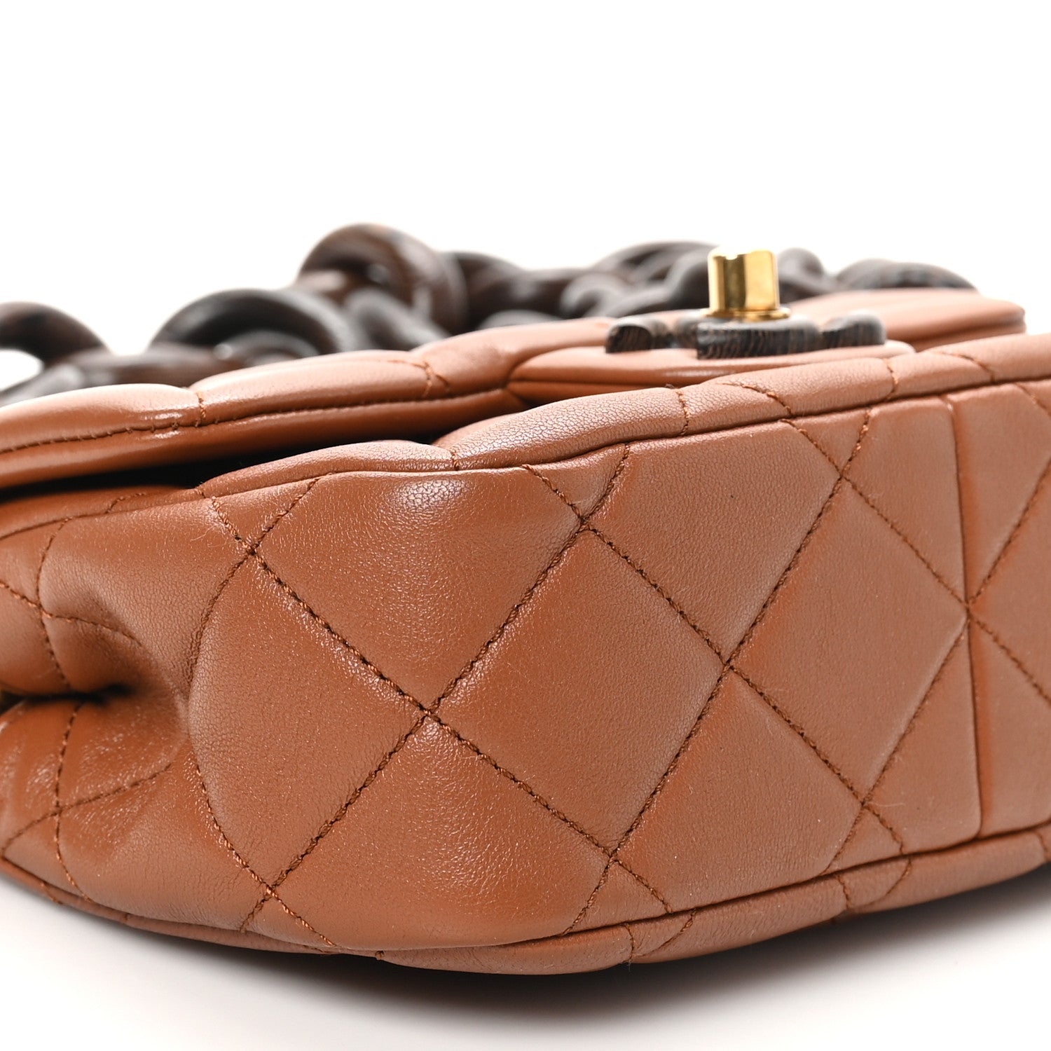 Lambskin Wenge Quilted Mini Fashion Wood Square Flap Light Brown