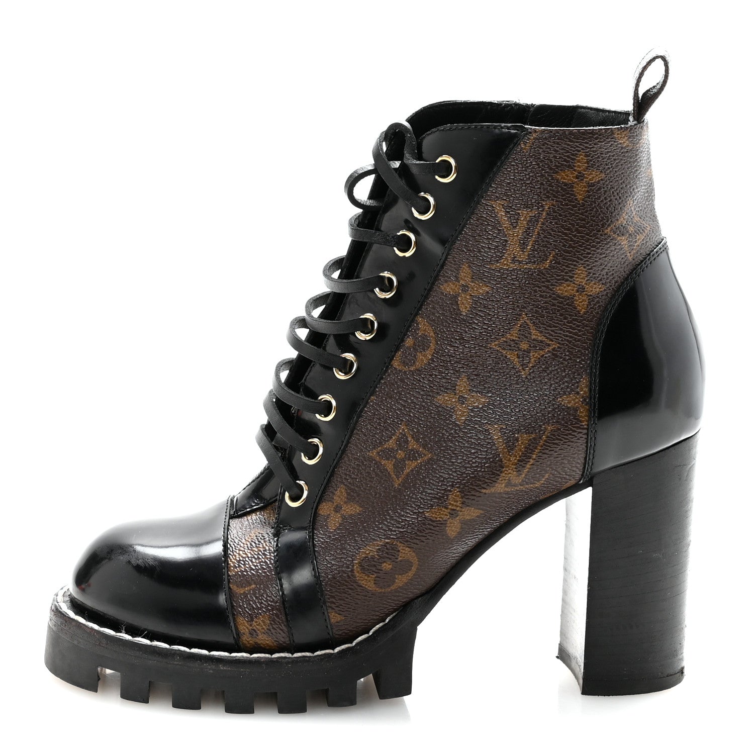 Patent Calfskin Monogram Star Trail Ankle Boots 38 Black
