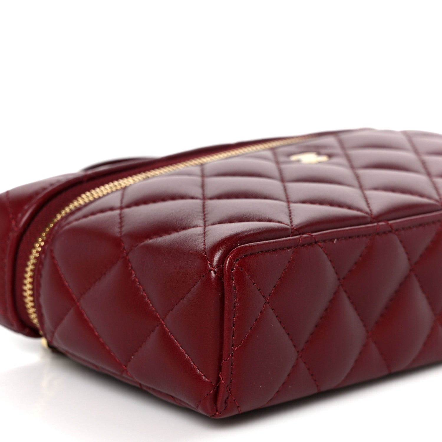 Caviar Quilted Top Handle Slim Vanity With Chain Burgundy