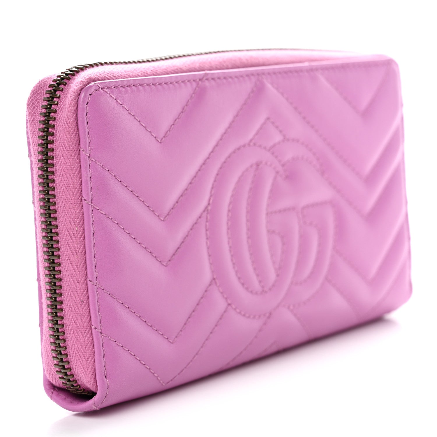 Calfskin Matelasse GG Marmont Zip Around Wallet Pink