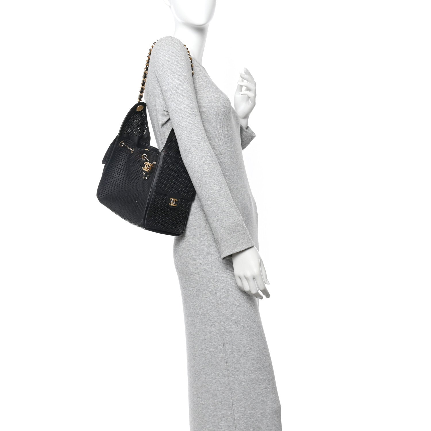 Perforated Calfskin Quilted Small Chanel 25 Handbag Black