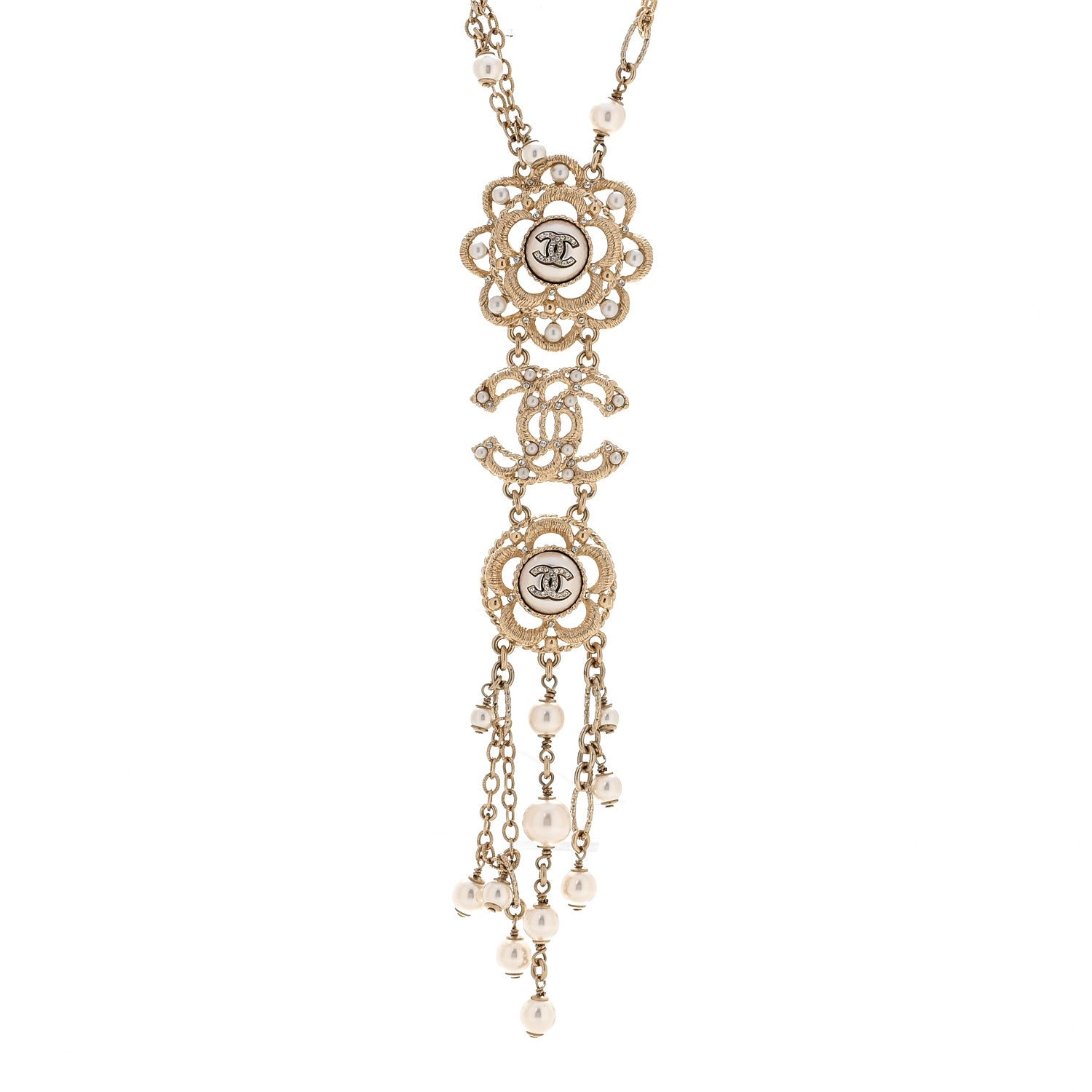 Pearl Crystal CC Camellia Choker Necklace Gold