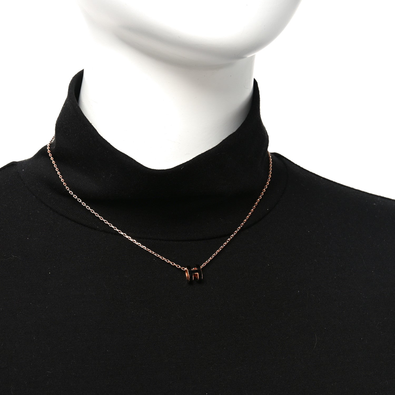 Lacquered Rose Gold Mini Pop H Pendant Necklace Black
