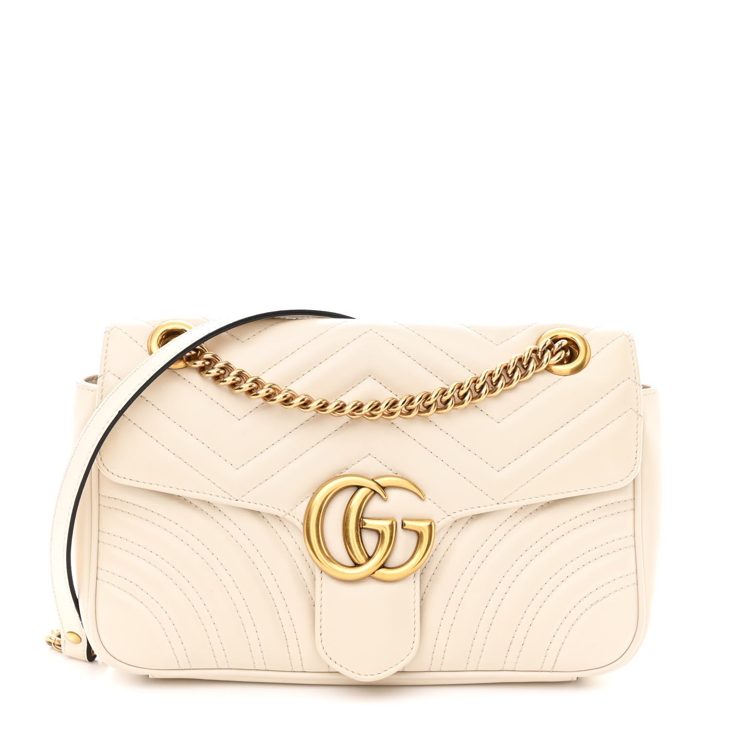 Calfskin Matelasse Small GG Marmont Shoulder Bag White
