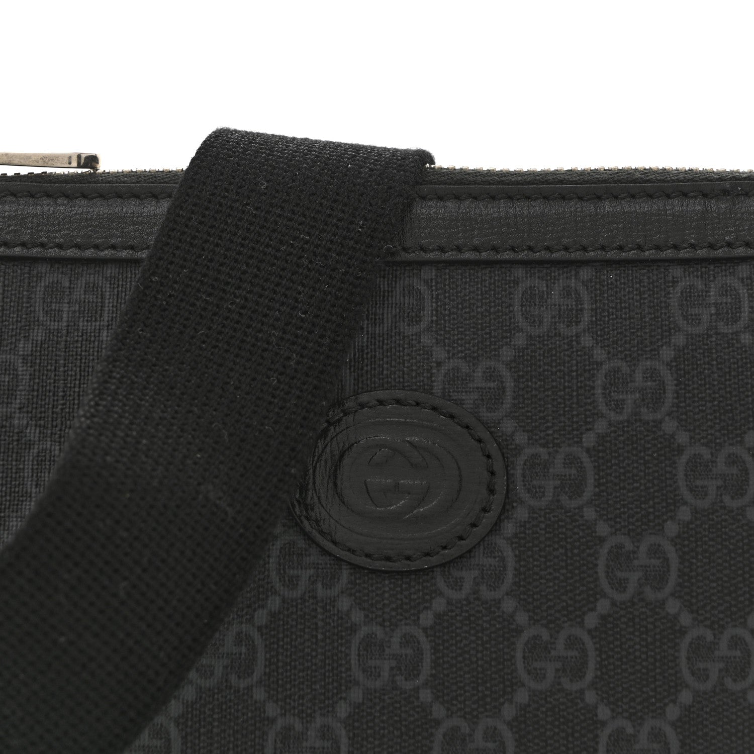 GG Supreme Monogram Azalea Calfskin Retro Interlocking G Wristlet Messenger Bag Black