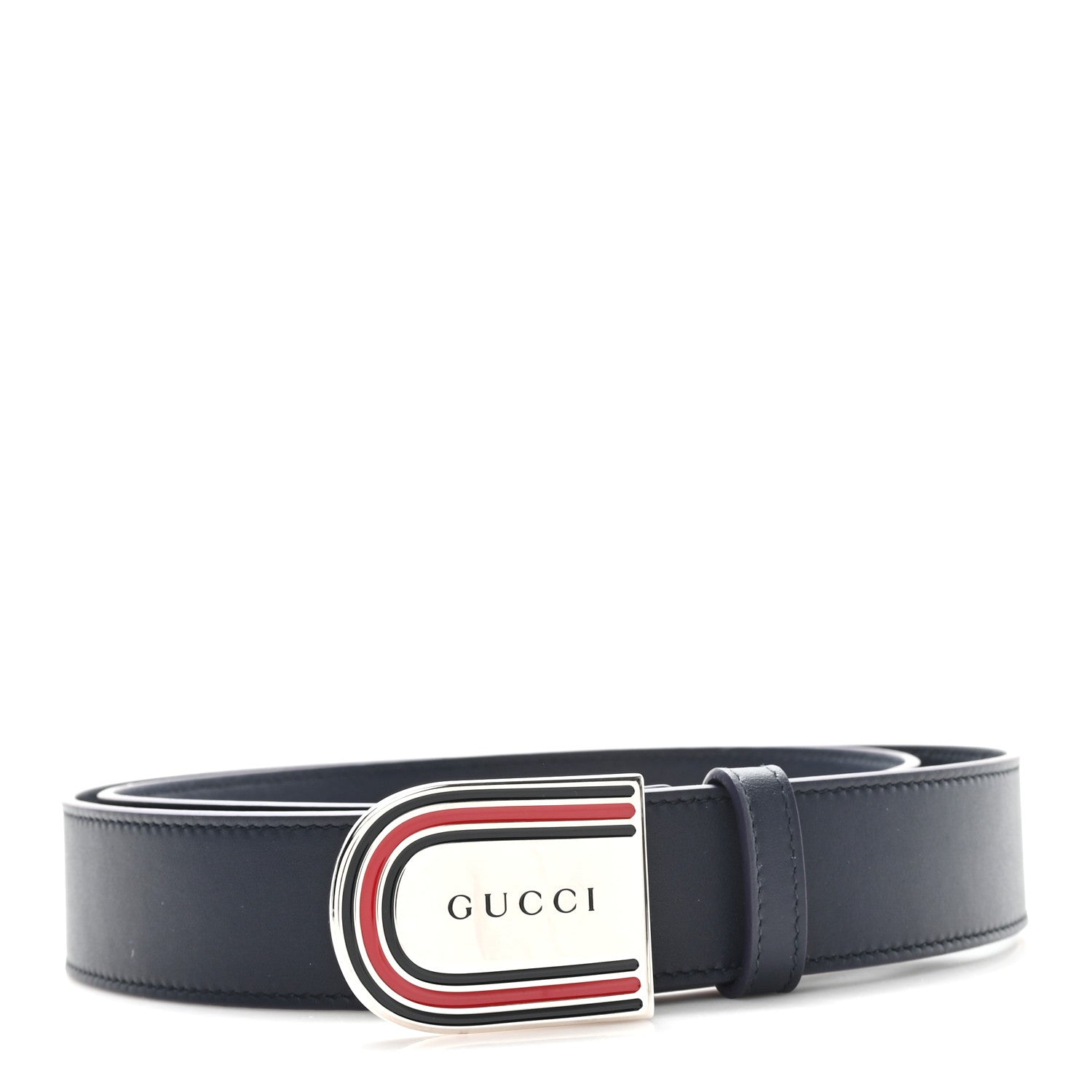 Moon Calfskin Round Plaque 35mm Belt 100 40 Navy