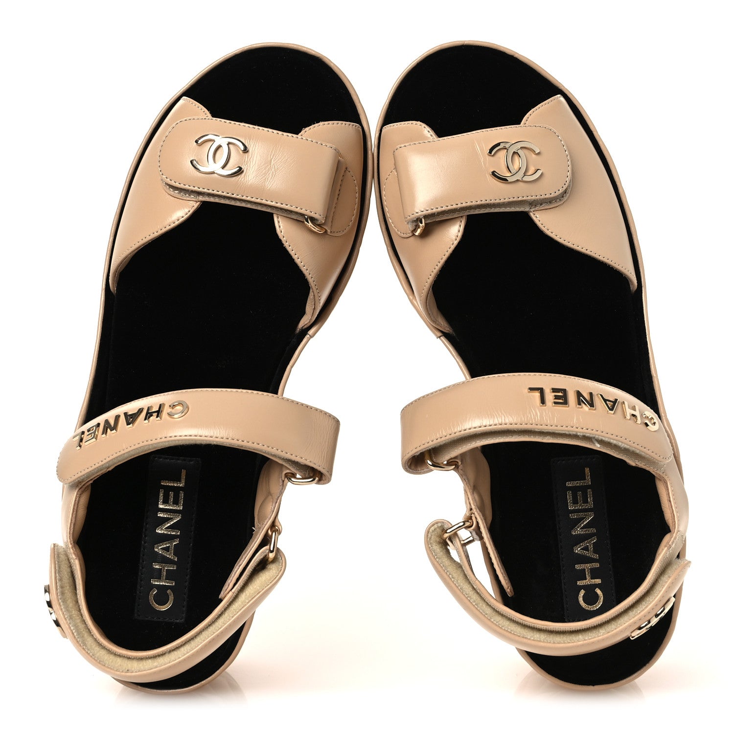Shiny Calfskin Logo Platform Sandals 40 Beige