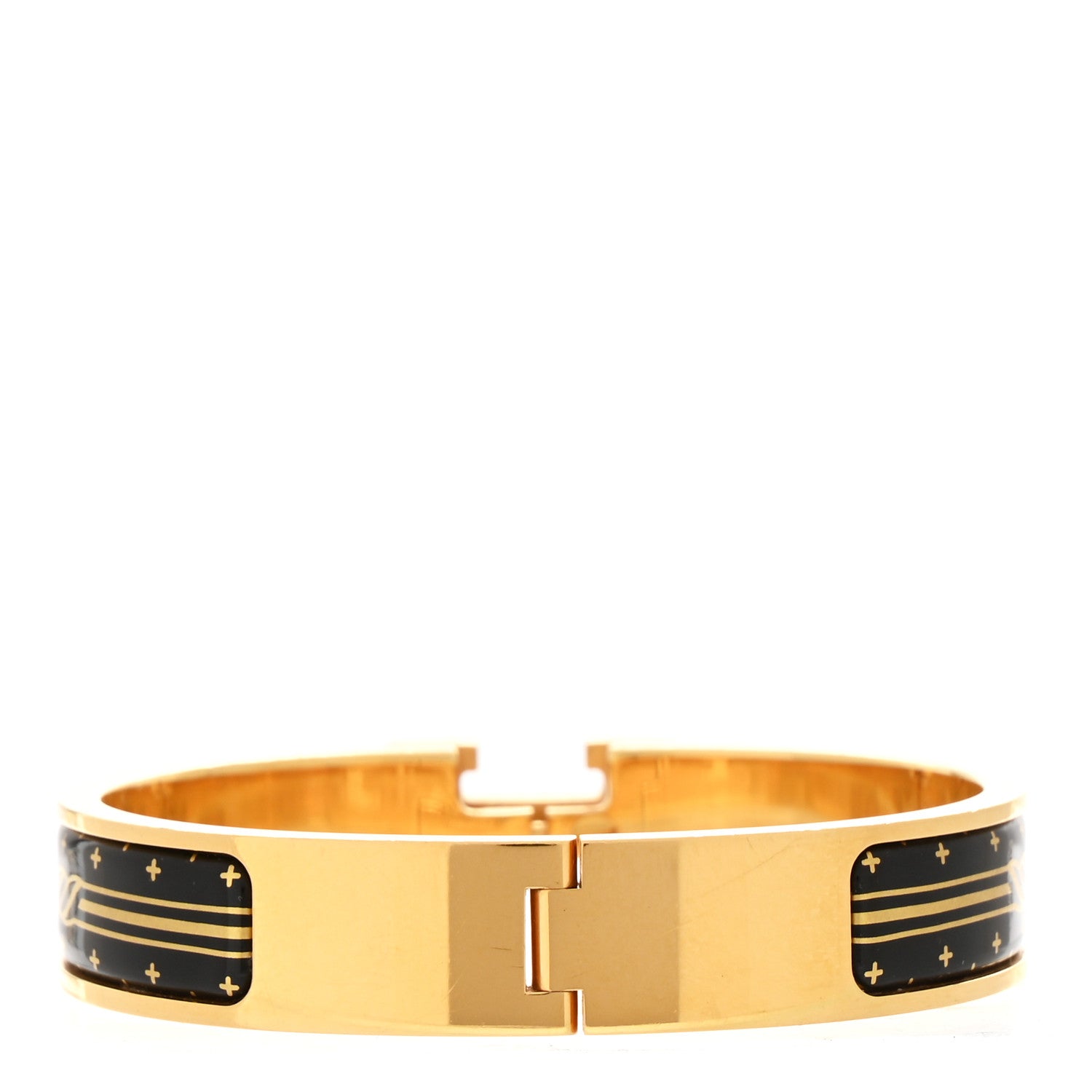 Enamel Printed Quadrige Au Fil Narrow Clic Clac H Bracelet PM Jaune Or Black