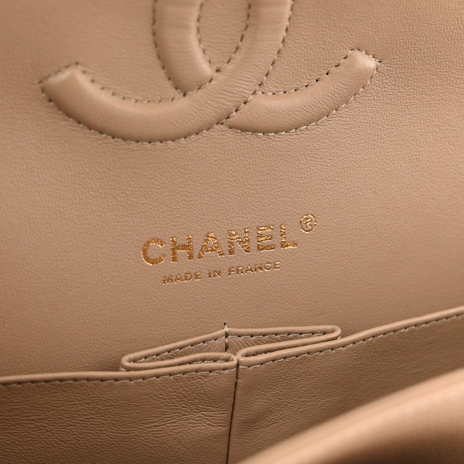 Caviar Quilted Medium Double Flap Beige