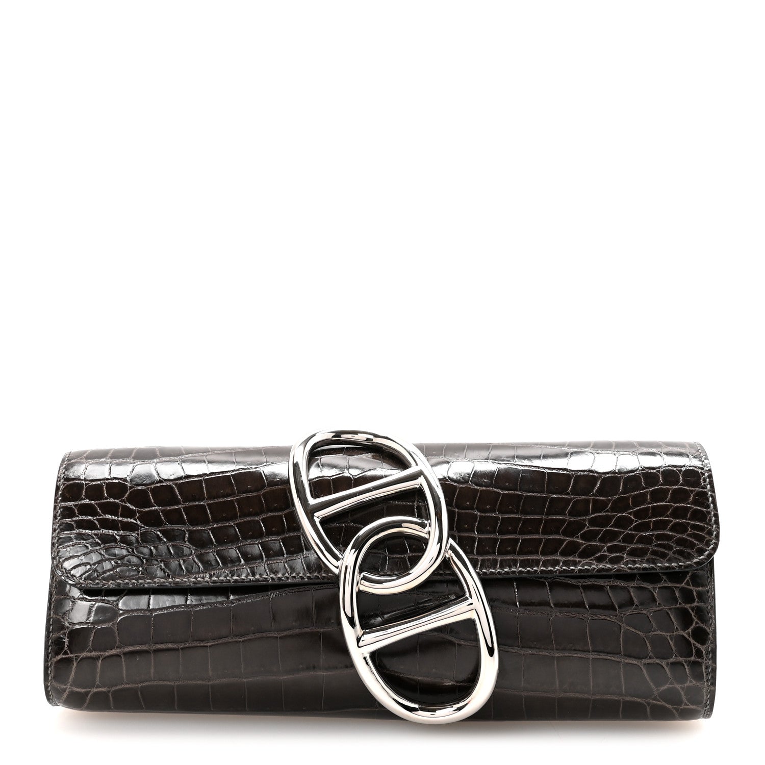 Shiny Niloticus Crocodile Egee Clutch Graphite