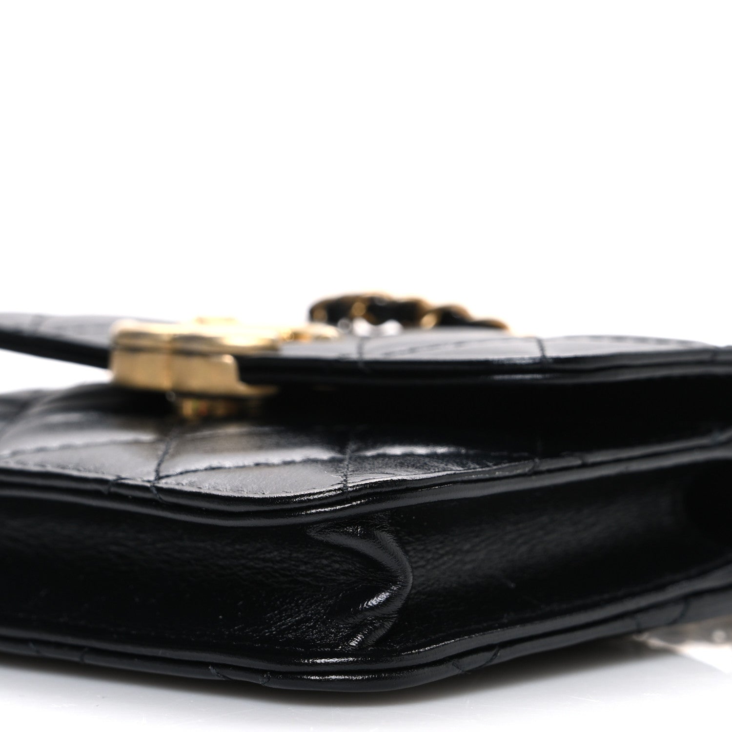 Calfskin Quilted Perfect Fit Coin Purse With Chain Black