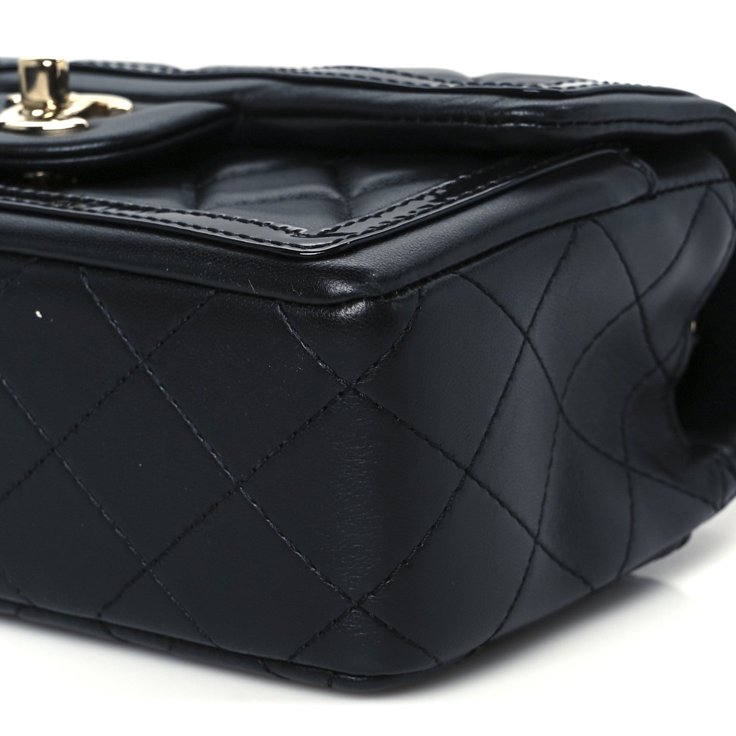 Shiny Lambskin Quilted Half Mini Flap Black
