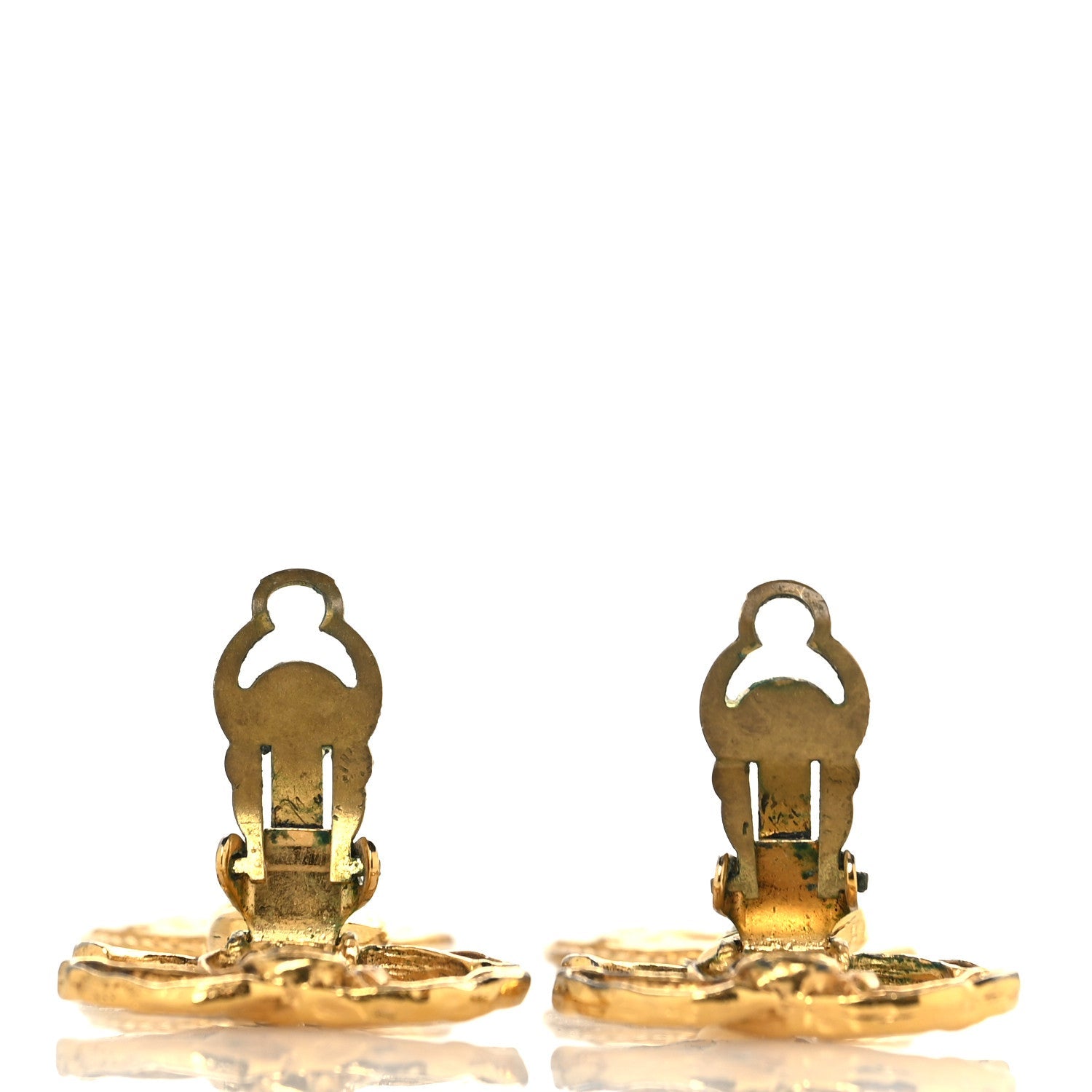 Metal CC Logo Drop Clip On Earrings Gold