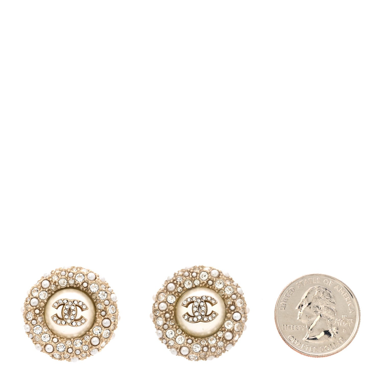 Pearl Crystal CC Round Earrings Light Gold