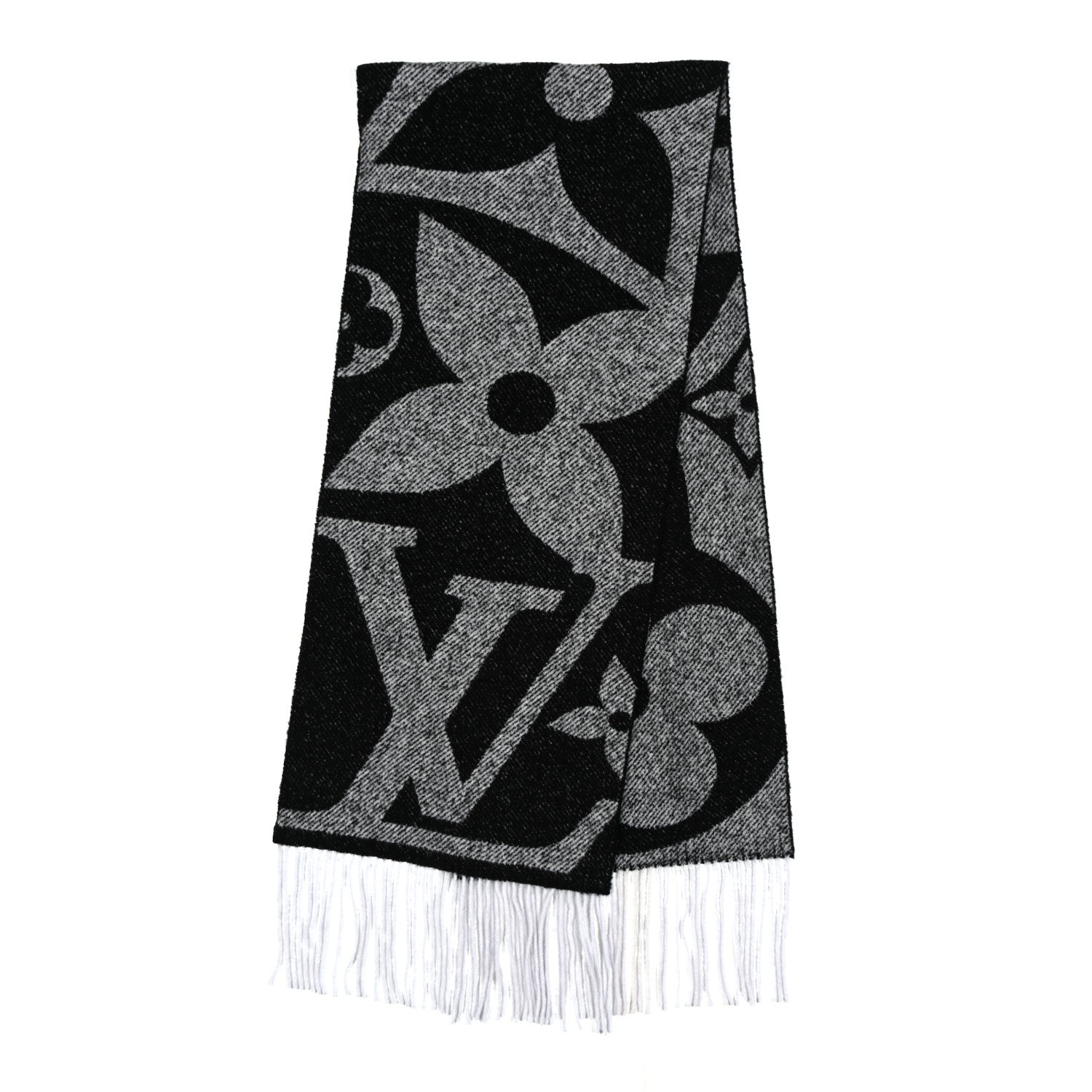 Wool Silk Monogram Snowy Kaleidoscope Scarf Black