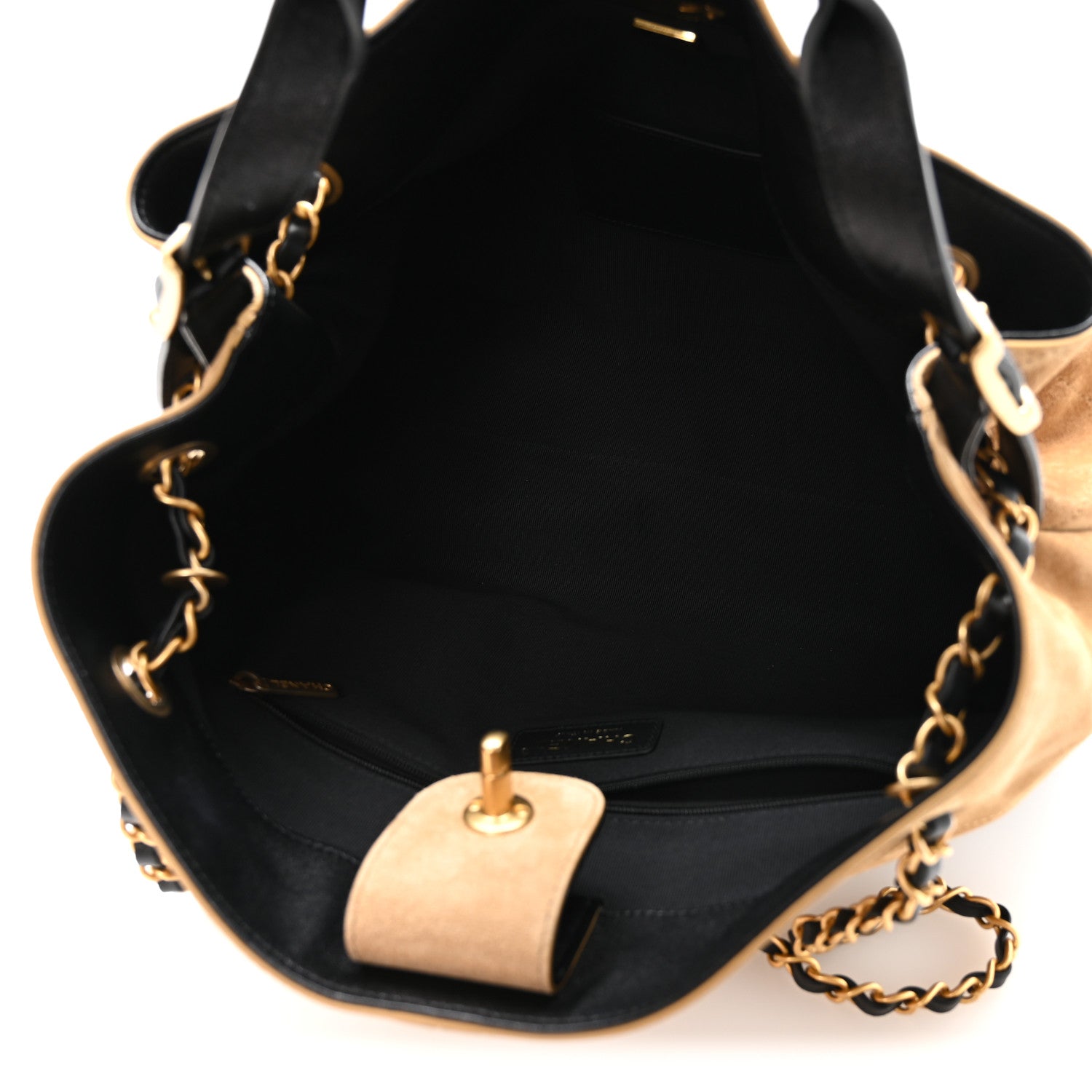 Suede Calfskin Shiny Lambskin Quilted Small Coco Base Shopping Bag Beige Black