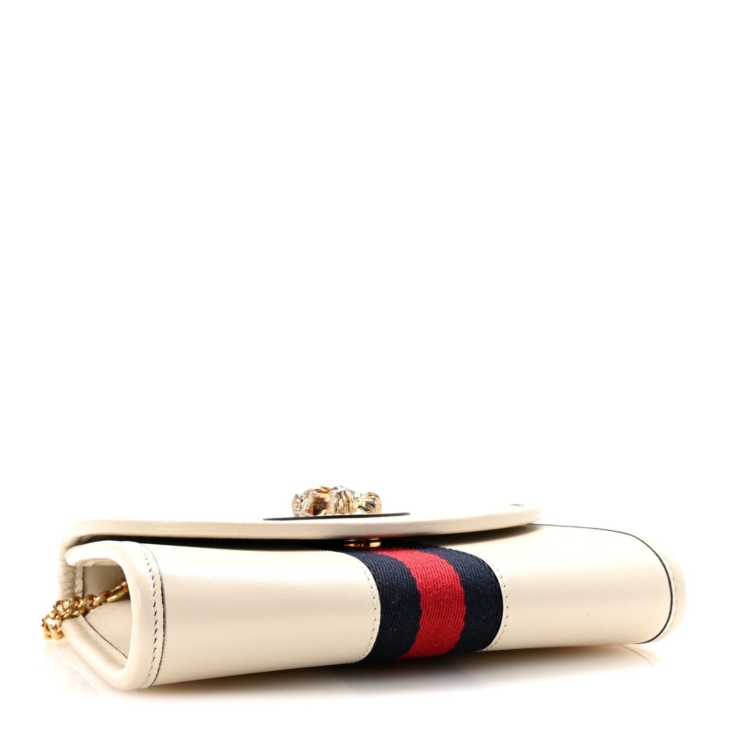 Textured Calfskin Web Mini Rajah Slim Flap Shoulder Bag Mystic White