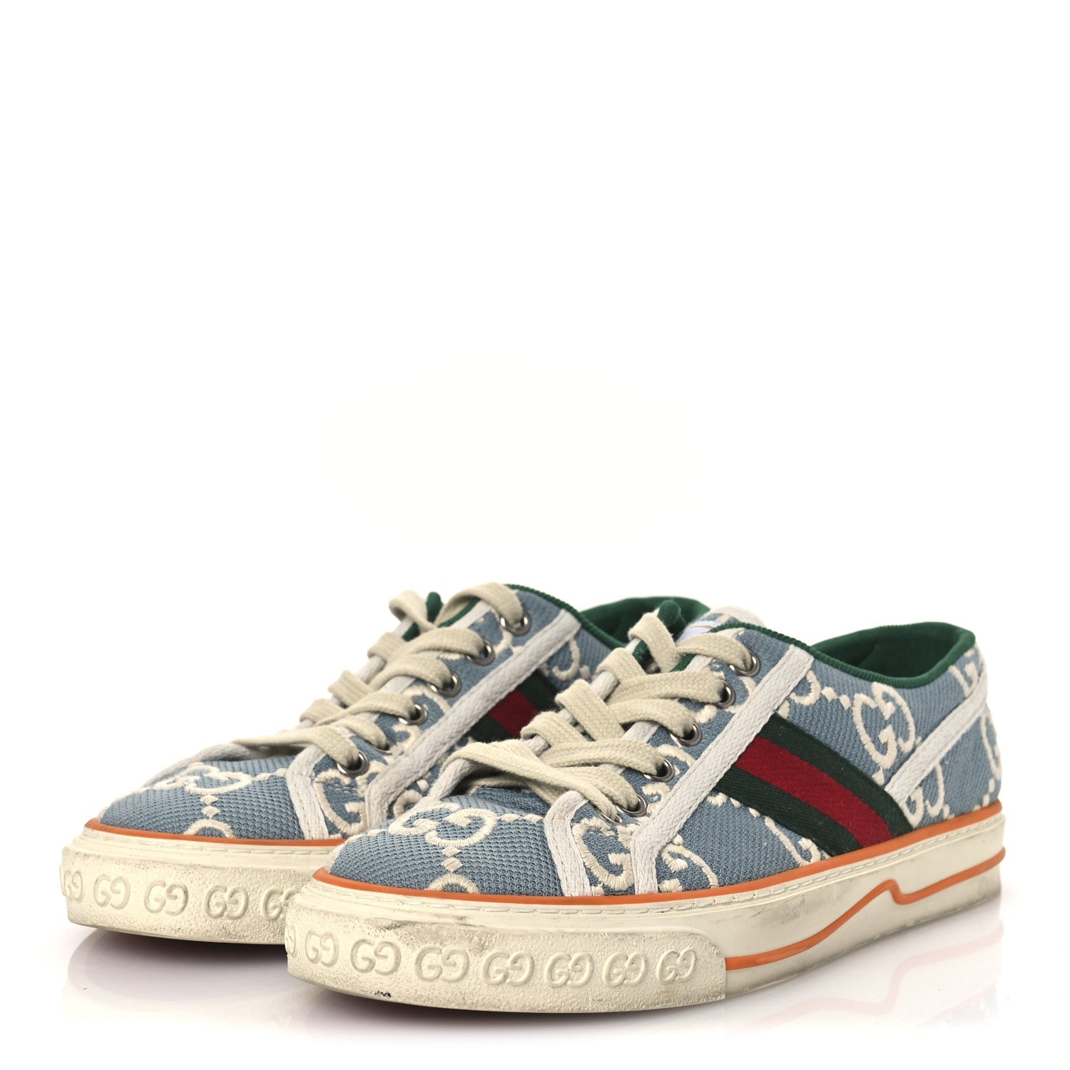 Cotton GG Monogram Web Womens 1977 Tennis Sneakers 37.5 Philod Ivory Mystic White