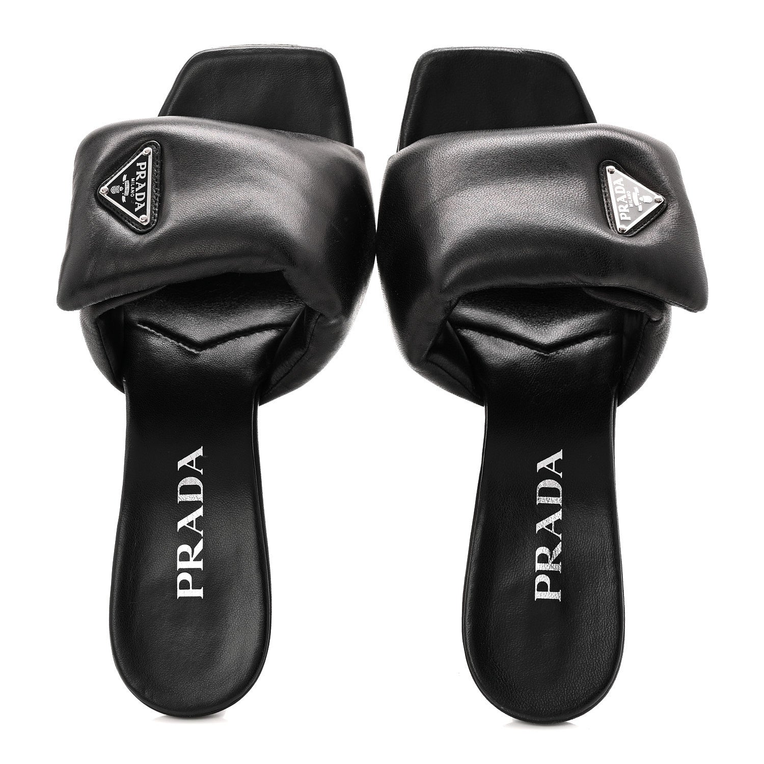 Nappa Soft Padded Metal Triangle Logo 65mm Slide Sandals 37.5 Black