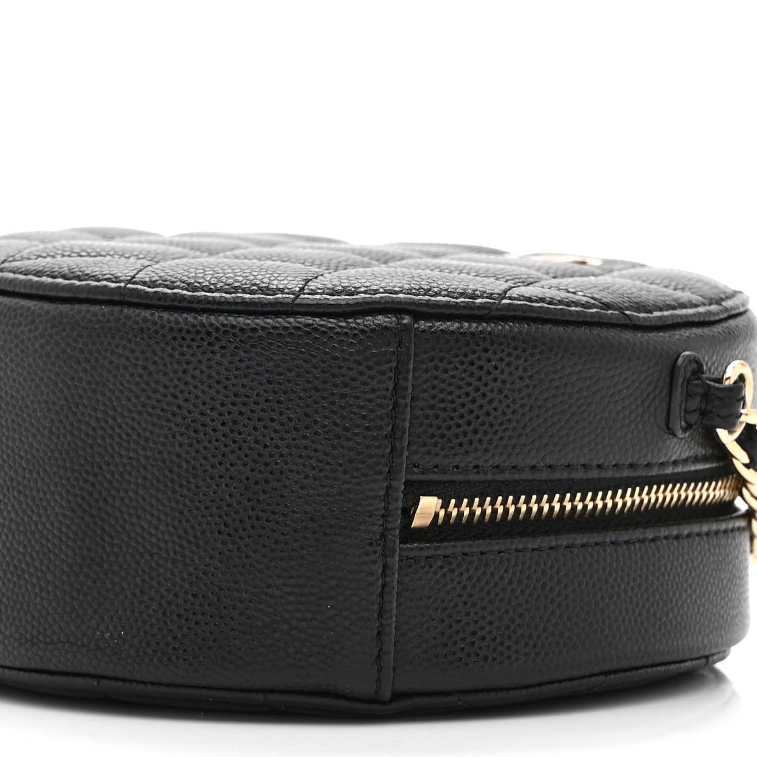 Caviar Quilted Round Clutch With Chain Black