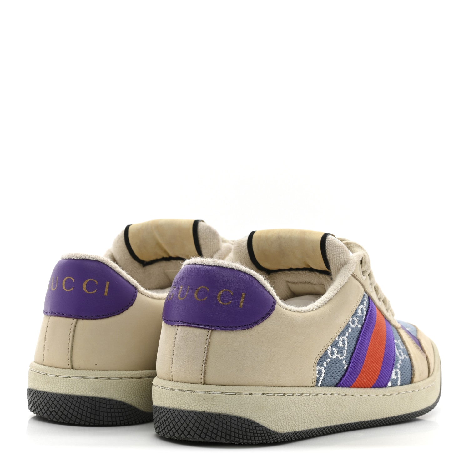 Calfskin Lame GG Monogram Web Womens Screener Sneakers 37.5 Blue Silver Dusty Milk Shine Purple