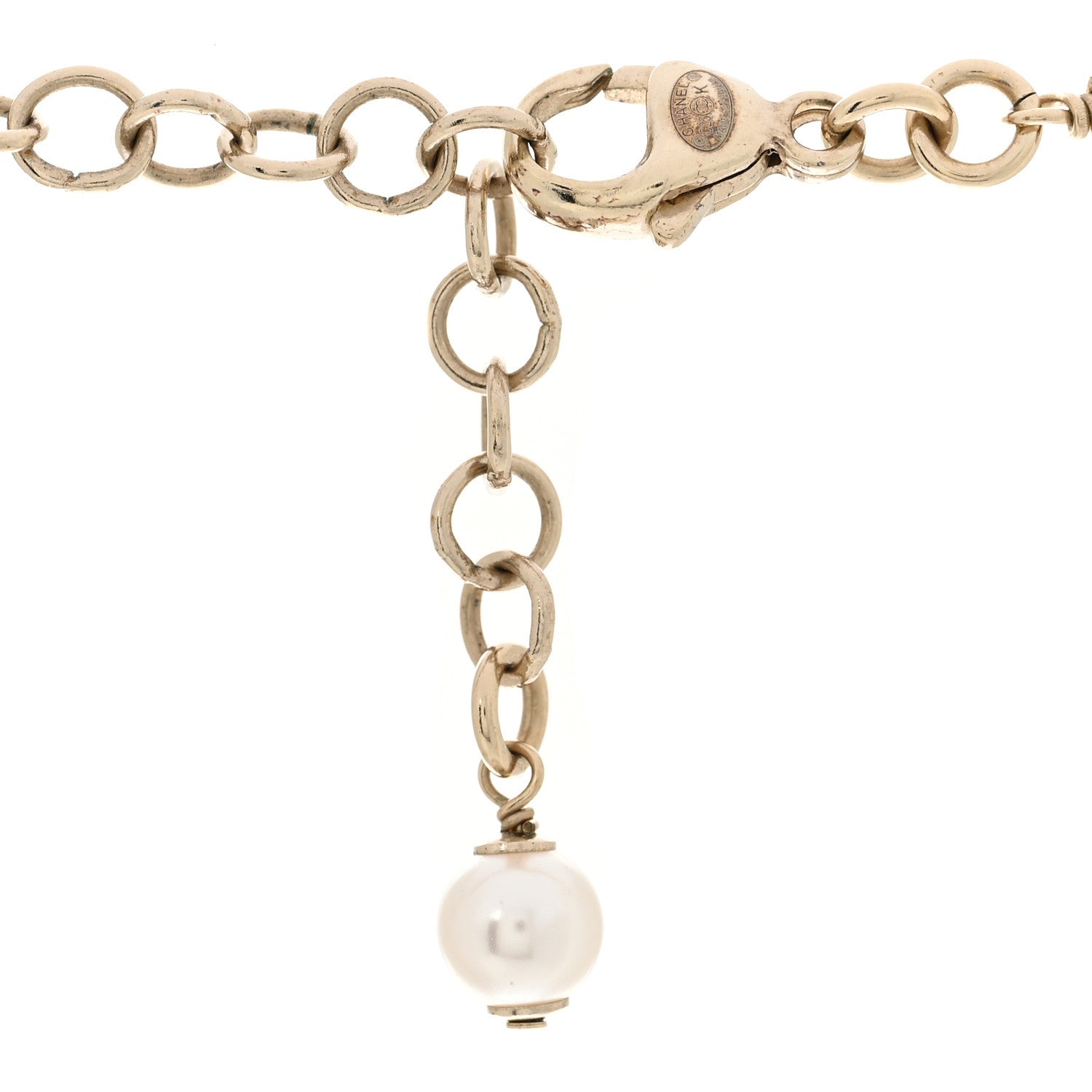 Pearl Crystal CC Flower Necklace Pearly White Light Gold