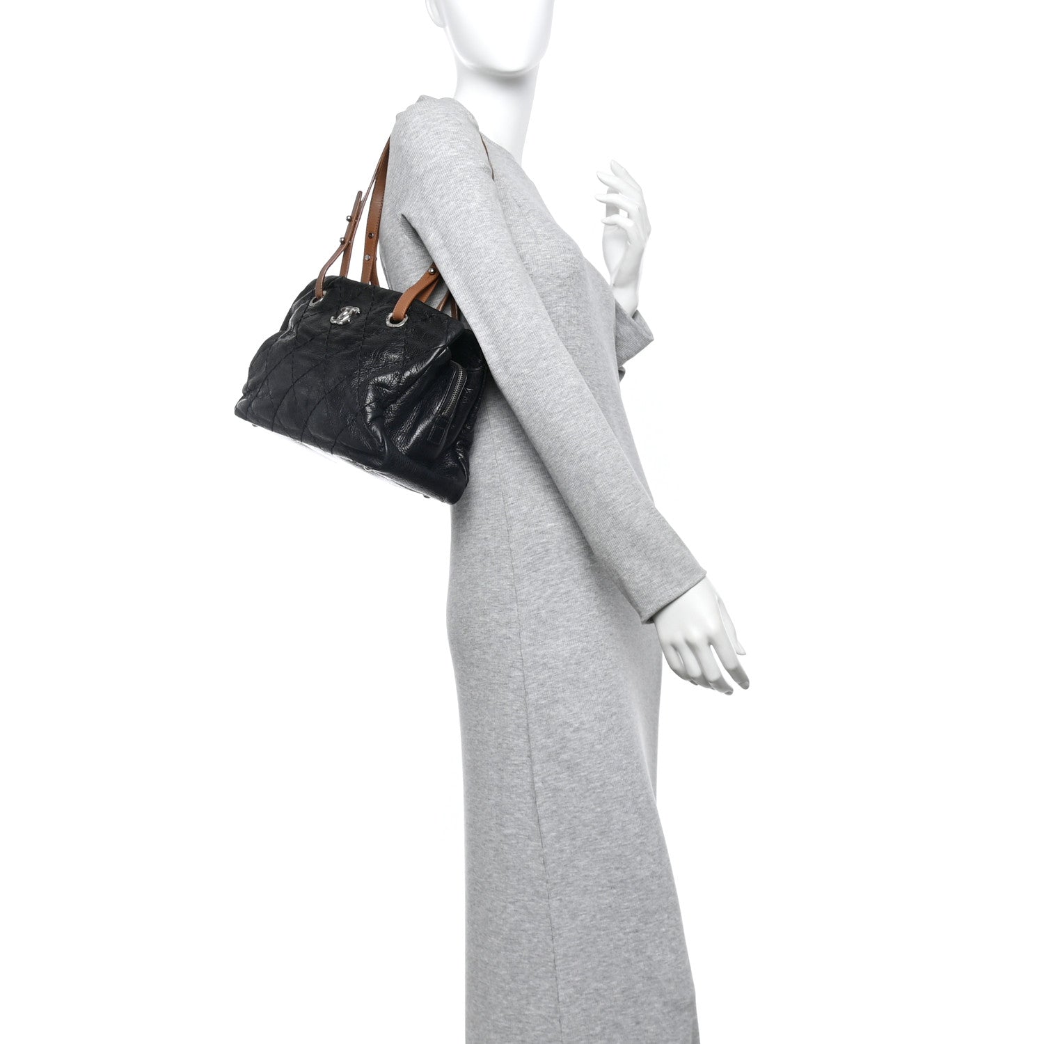 Glazed Calfskin On the Road Zip Tote Black