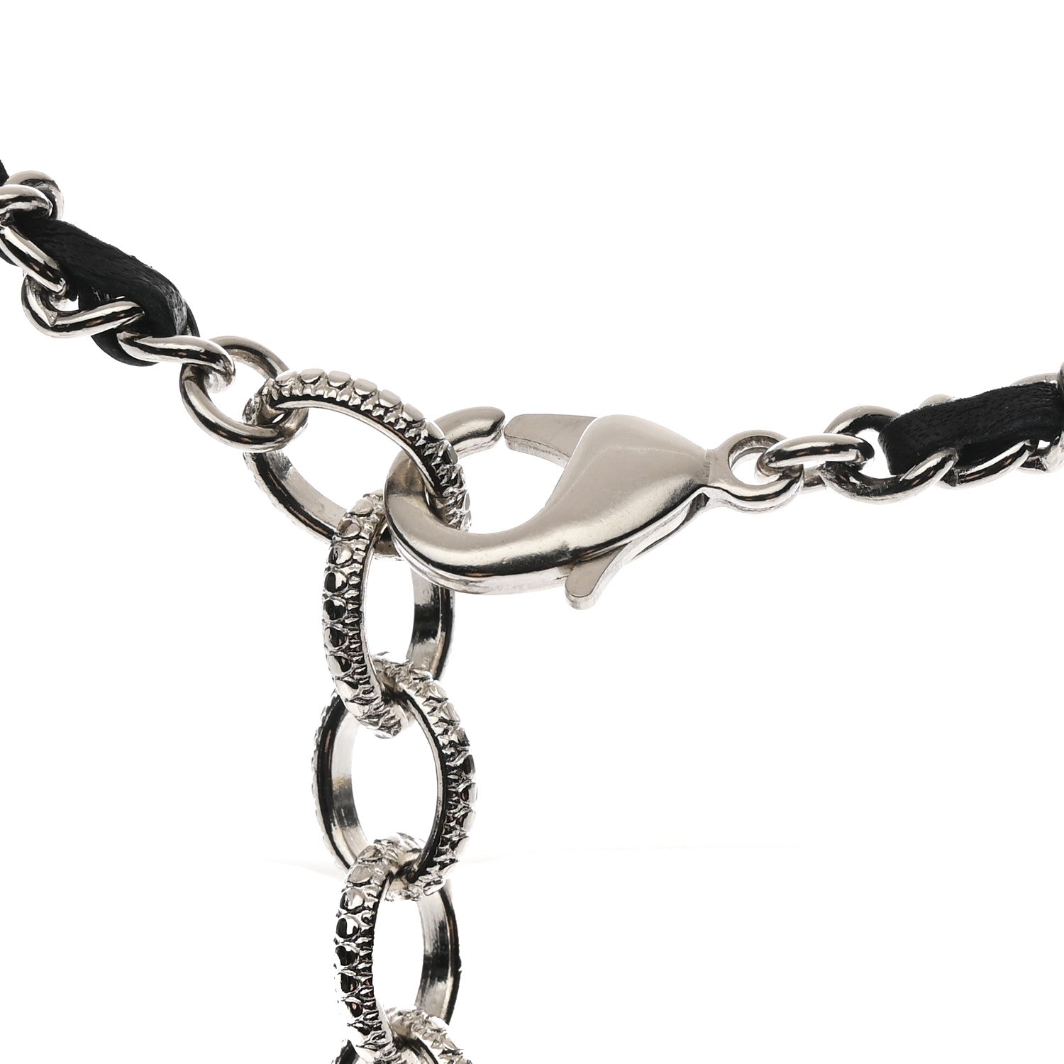 Resin Crystal Lambskin Ball Mirror Necklace Black Silver