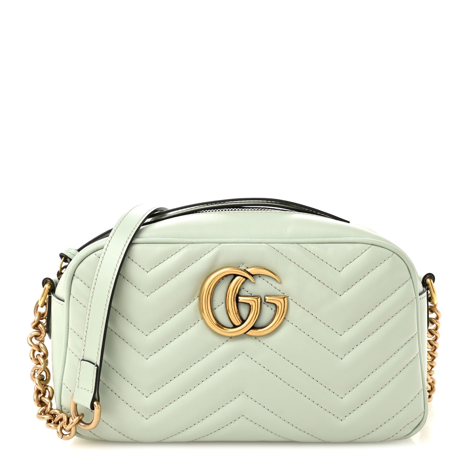Calfskin Matelasse Small GG Marmont Chain Shoulder Bag Salvy Green