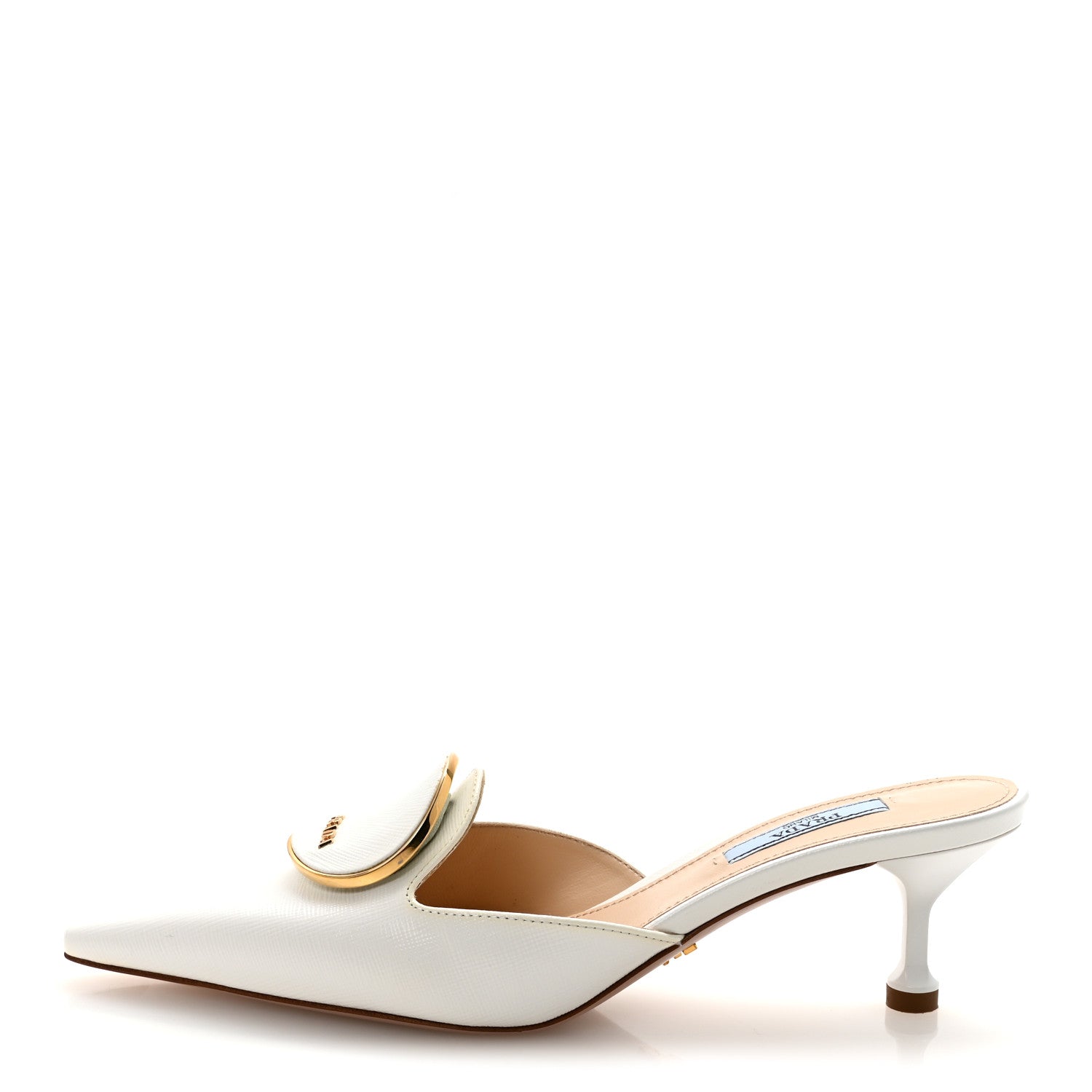 Saffiano Logo Pointed Toe 50mm Mules 36 White
