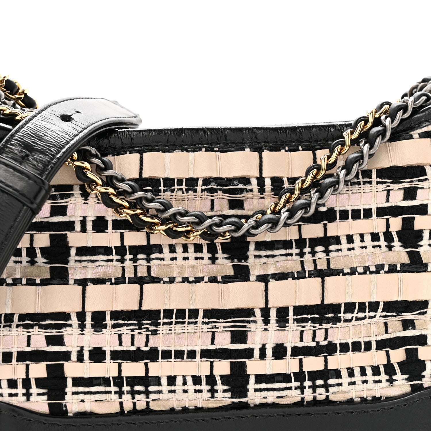 Tweed Calfskin Calfskin Small Gabrielle Hobo Black Light Beige