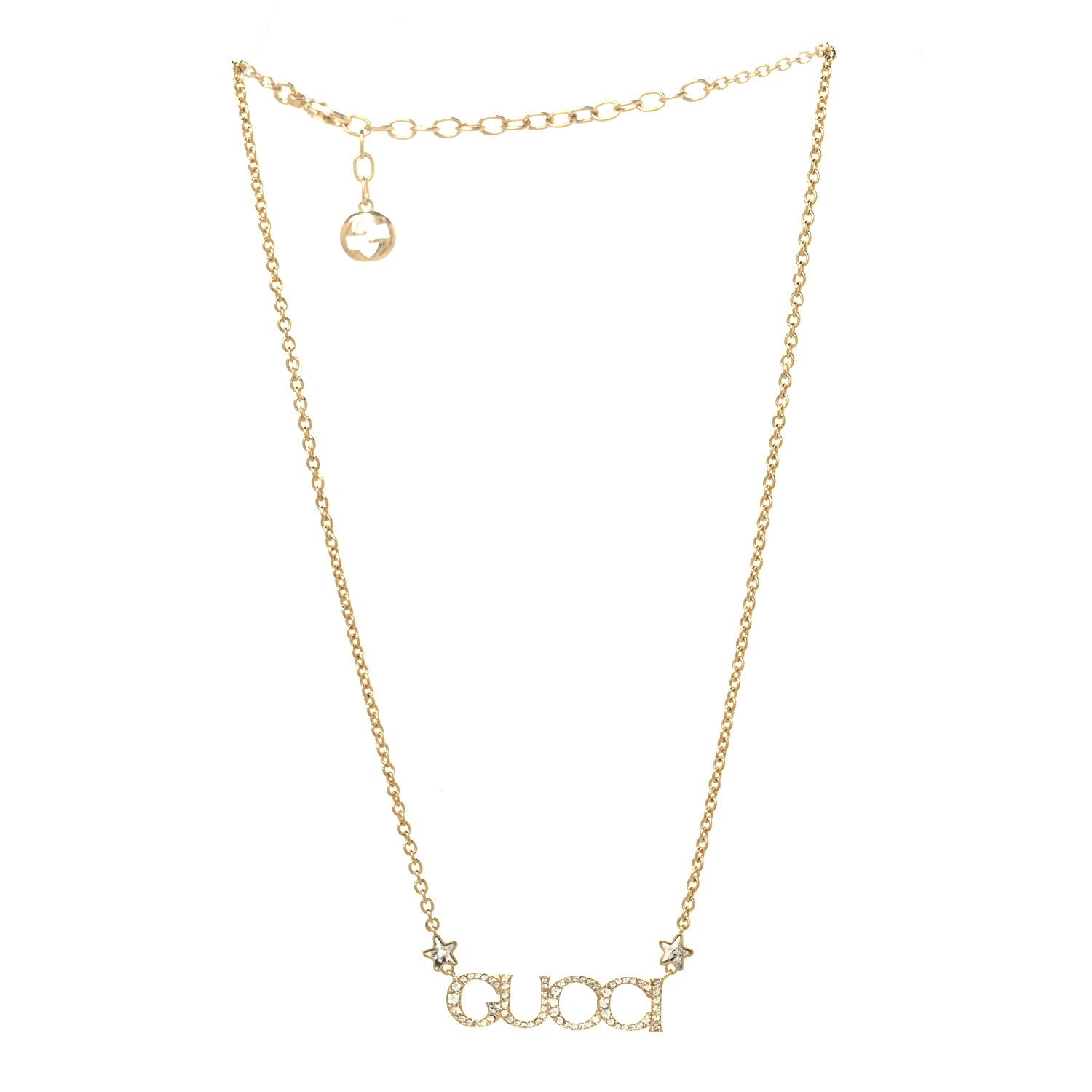 Crystal Script Necklace Gold