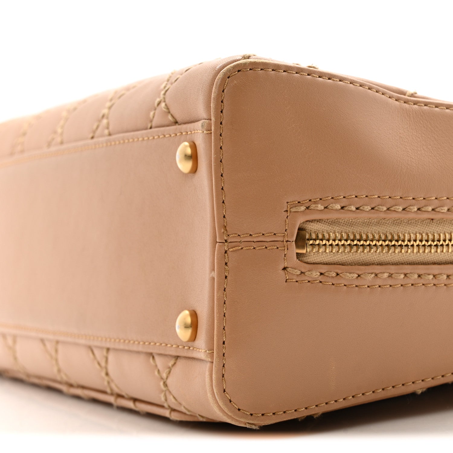 Calfskin Contrast Stitch Surpique Bowler Beige