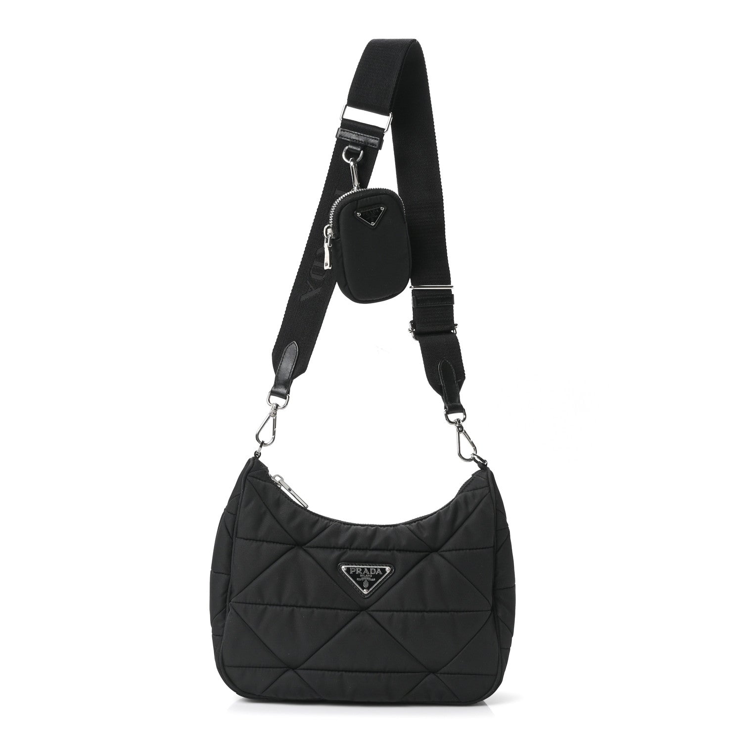 Re-Nylon Triangle Padded Patchwork Shoulder Bag Black