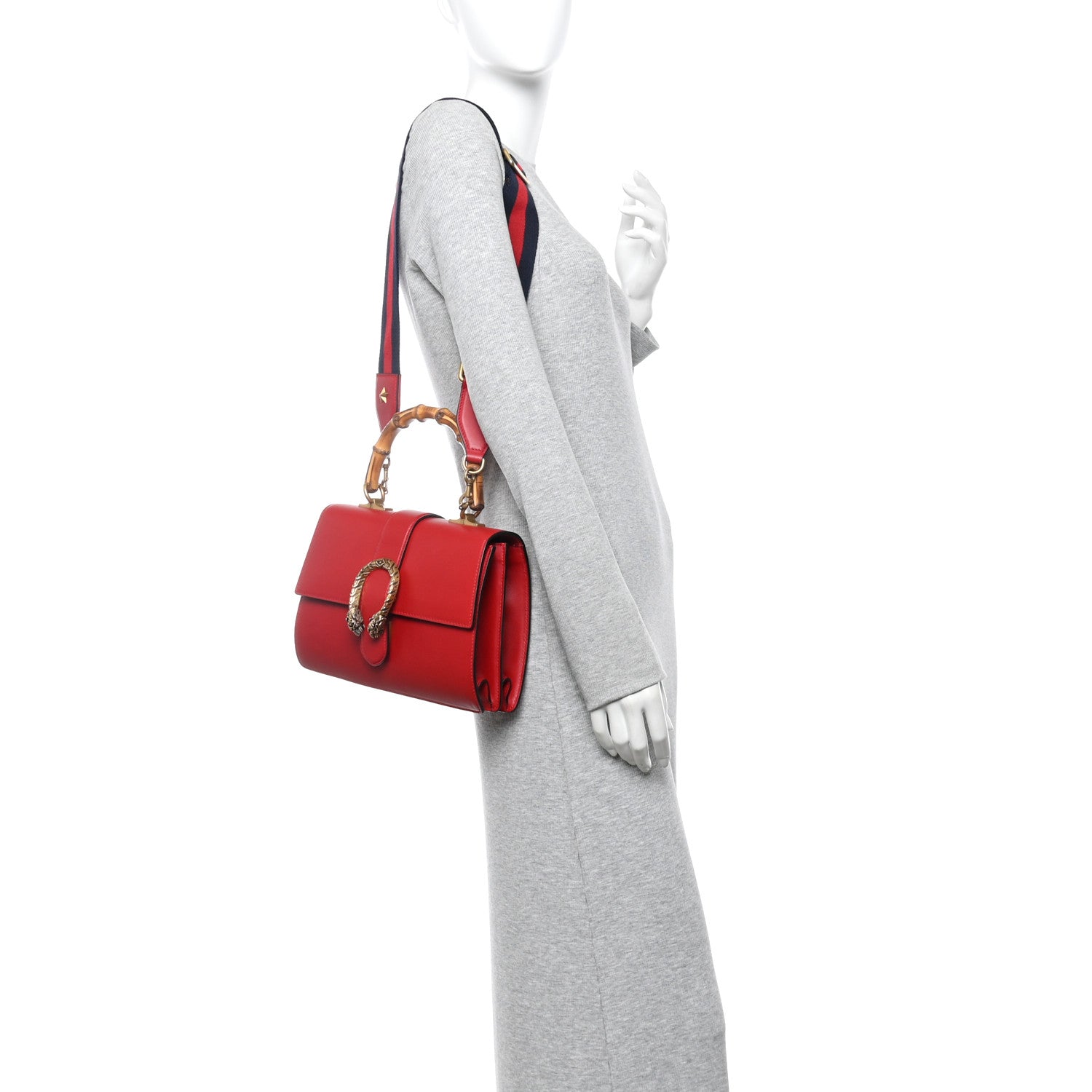 Moon Calfskin Web Medium Dionysus Bamboo Top Handle Bag Hibiscus Red