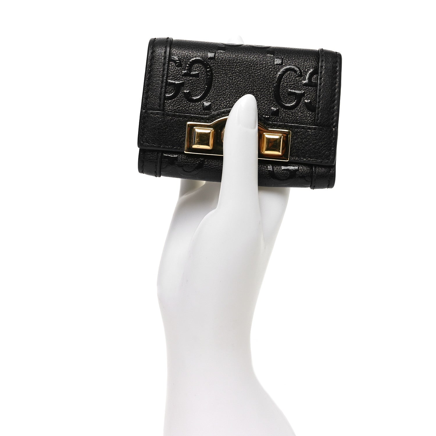 Wonka Grain Calfskin GG Monogram Embossed 6 Key Holder Black