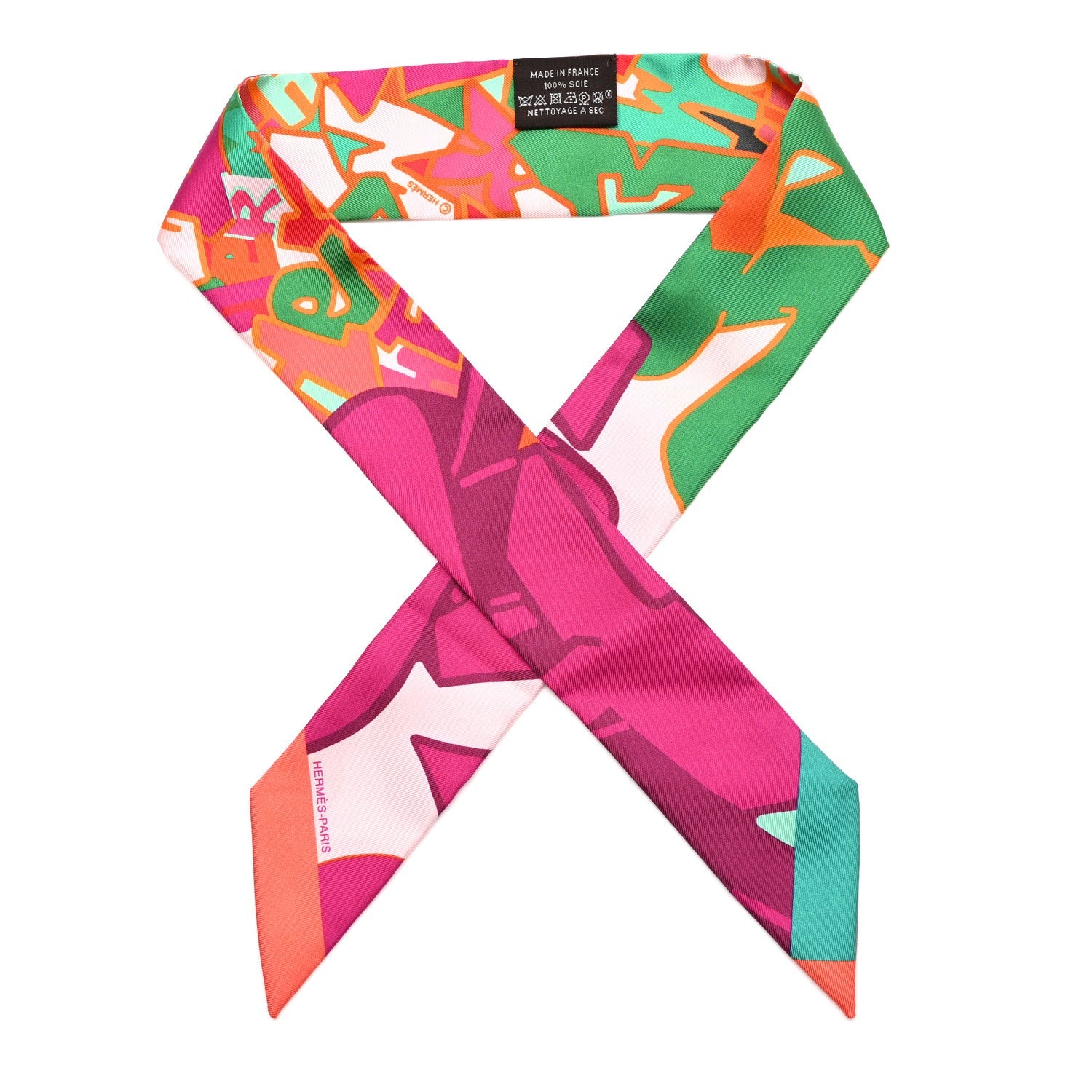 Silk Graff Graffiti Twilly Fuchsia Orange Vert