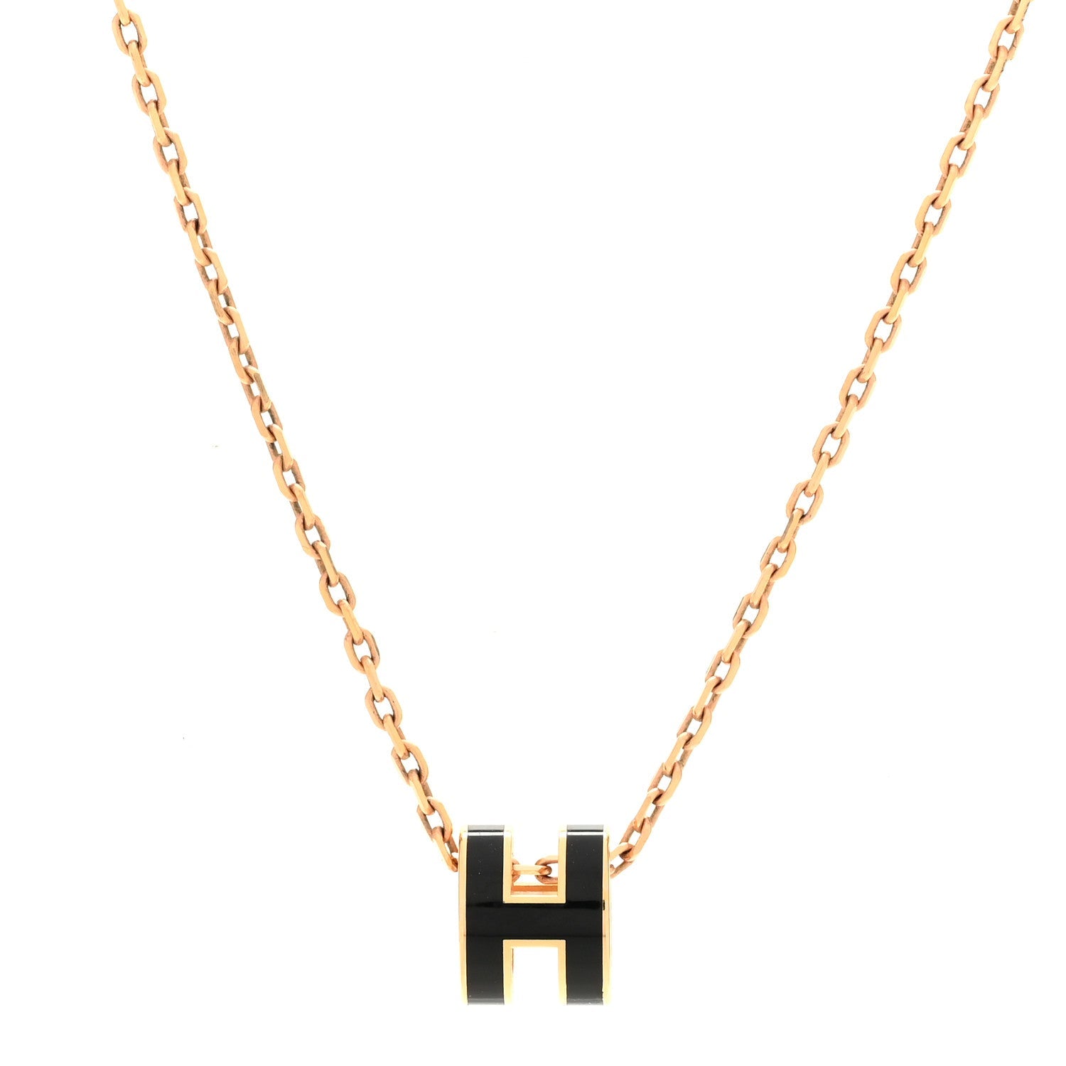 Lacquered Rose Gold Mini Pop H Pendant Necklace Black